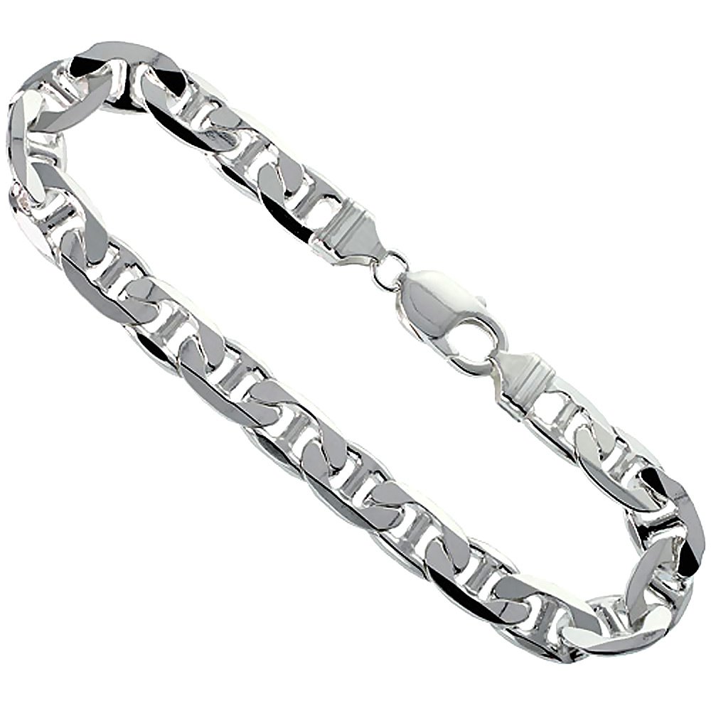 Sterling Silver Flat Mariner Link Chain Necklace & Bracelet Set - 9.2mm Width, Nickel-Free Italian Craftsmanship (7-30 Inch Adjustable) - Perfect for Everyday Wear, Gifts & Special Occasions