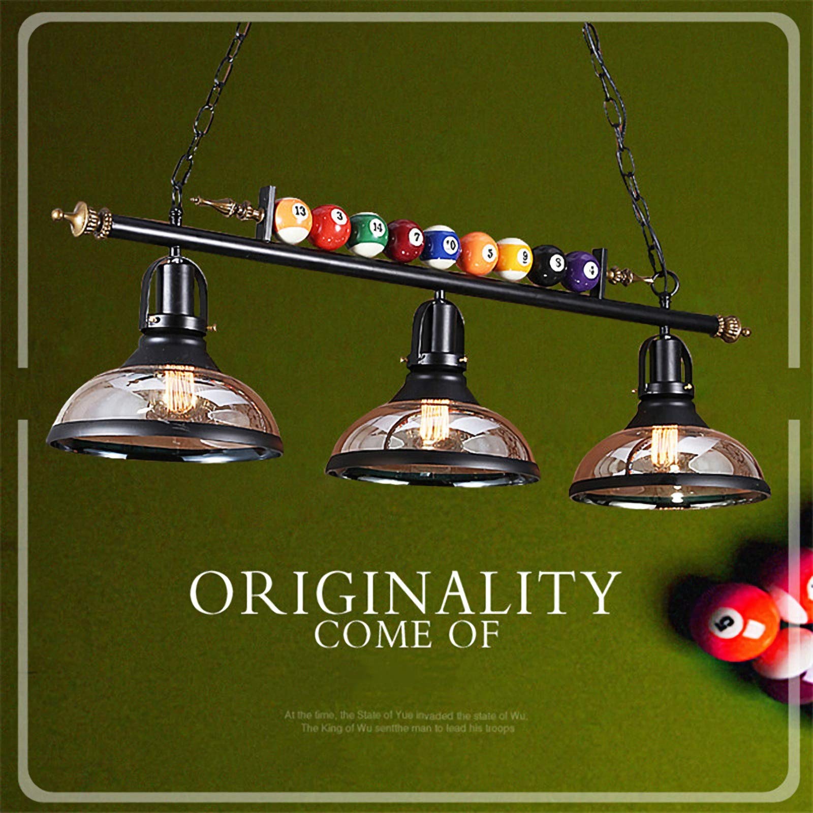 Pool Table Lights & Billiard Lighting - Farmhouse Chandelier with 3 Head Industrial Iron Fixture, Glass Lampshade for Kitchen, Bar & Game Room Decor | Perfect for Billiards, Pubs and Home Entertainment Spaces