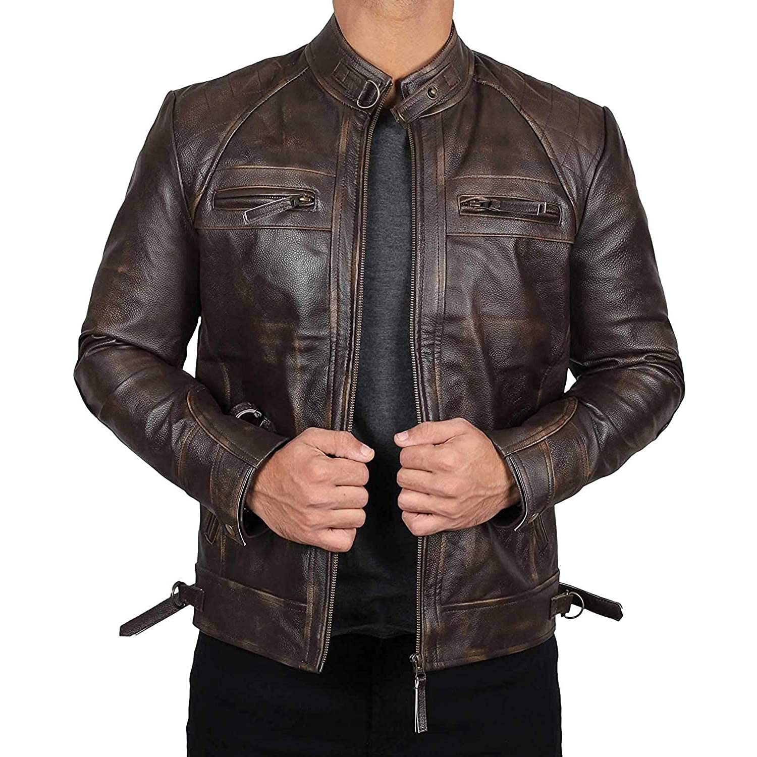 Genuine Lambskin Leather Jacket for Men - Classic Café Racer Biker Style Jacket | Perfect for Motorcycle Riding, Casual Outfits & Fashion Statements