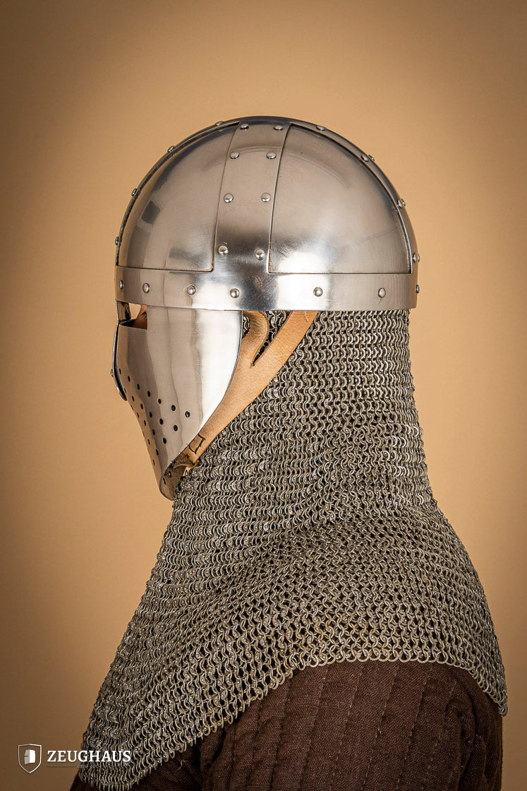 Medieval Spangenhelm Helmet with 2mm Polished Steel Face Guard - Perfect for LARP, Cosplay, and Historical Reenactments