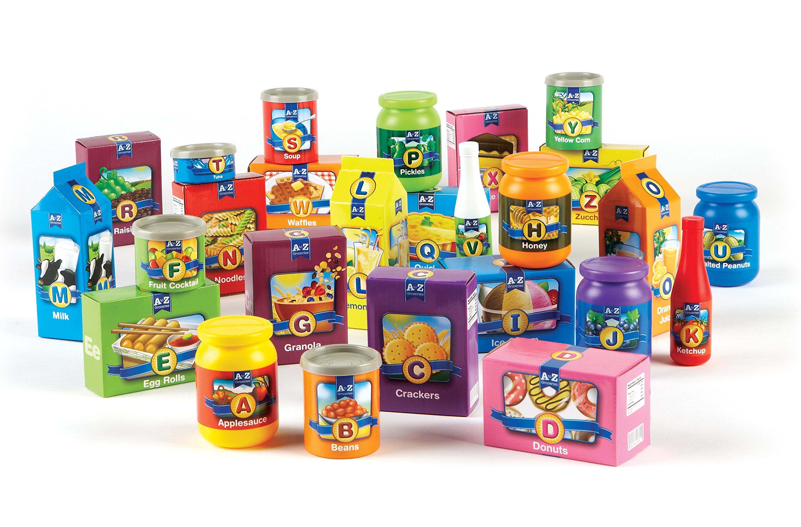 Learning Resources A to Z Alphabet Groceries - 31 Piece Pretend Play Food Set for Toddlers Ages 3+, Preschool Educational Toys for Letter Recognition & Early Learning | Kitchen & Supermarket Role Play Toys for Kids | Perfect for Homeschooling, Daycare & Interactive Playtime