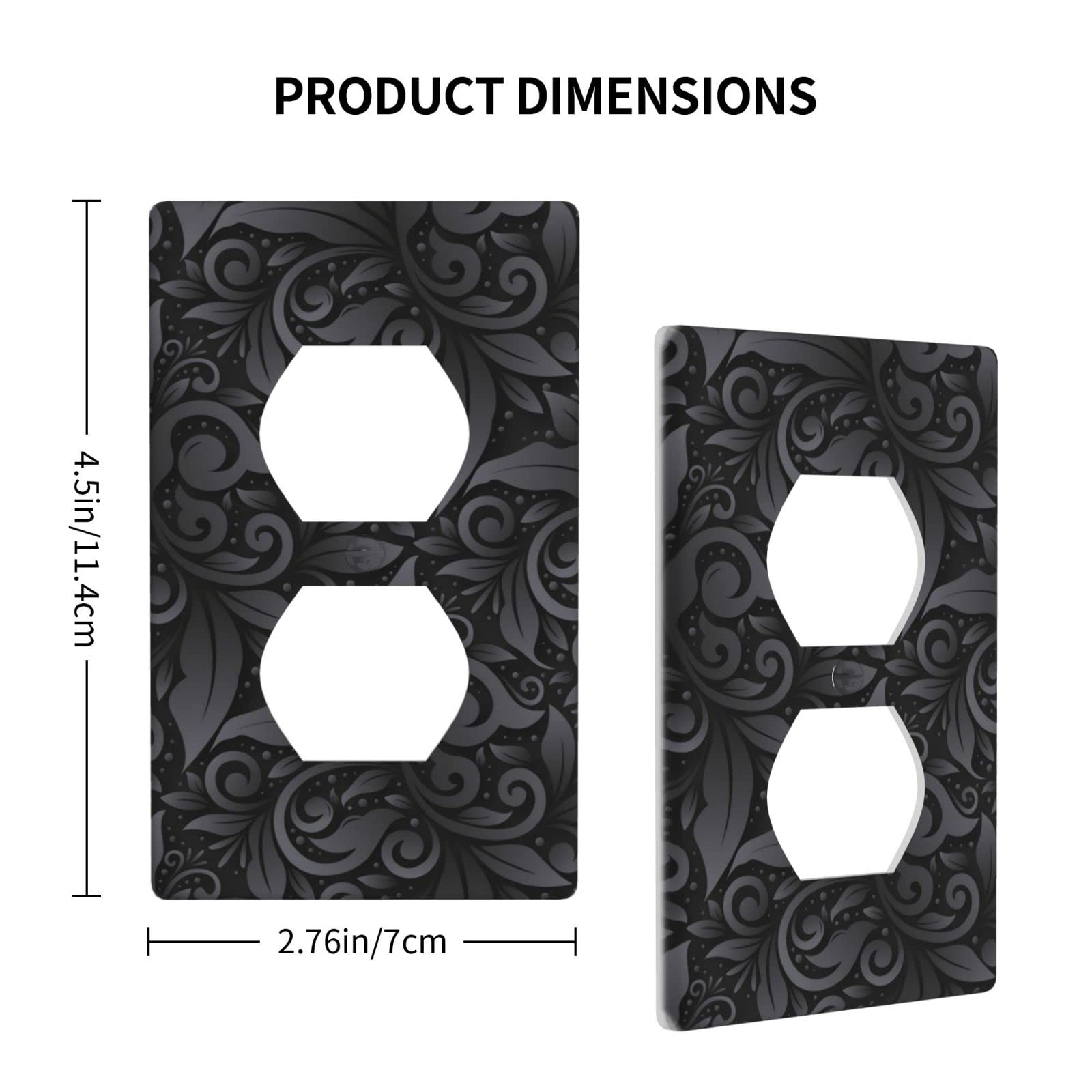 3D Floral Light Switch Cover - Black Decorative Wall Plate, 1 Gang Standard Size (4.5