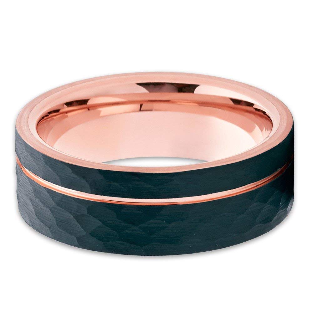 Rose Gold Tungsten Wedding Band for Men & Women - Black Tungsten Ring with 18k Rose Gold Plating - Comfort Fit Engagement & Anniversary Ring - Perfect for Weddings, Proposals & Special Occasions