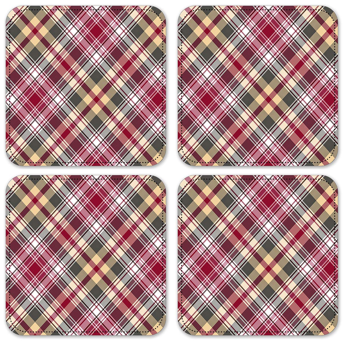 4-Pack Plaid Vinyl Drink Coasters - Waterproof & Non-Slip Bar Coasters for Coffee Tables, Dining Tables, and Home Decor