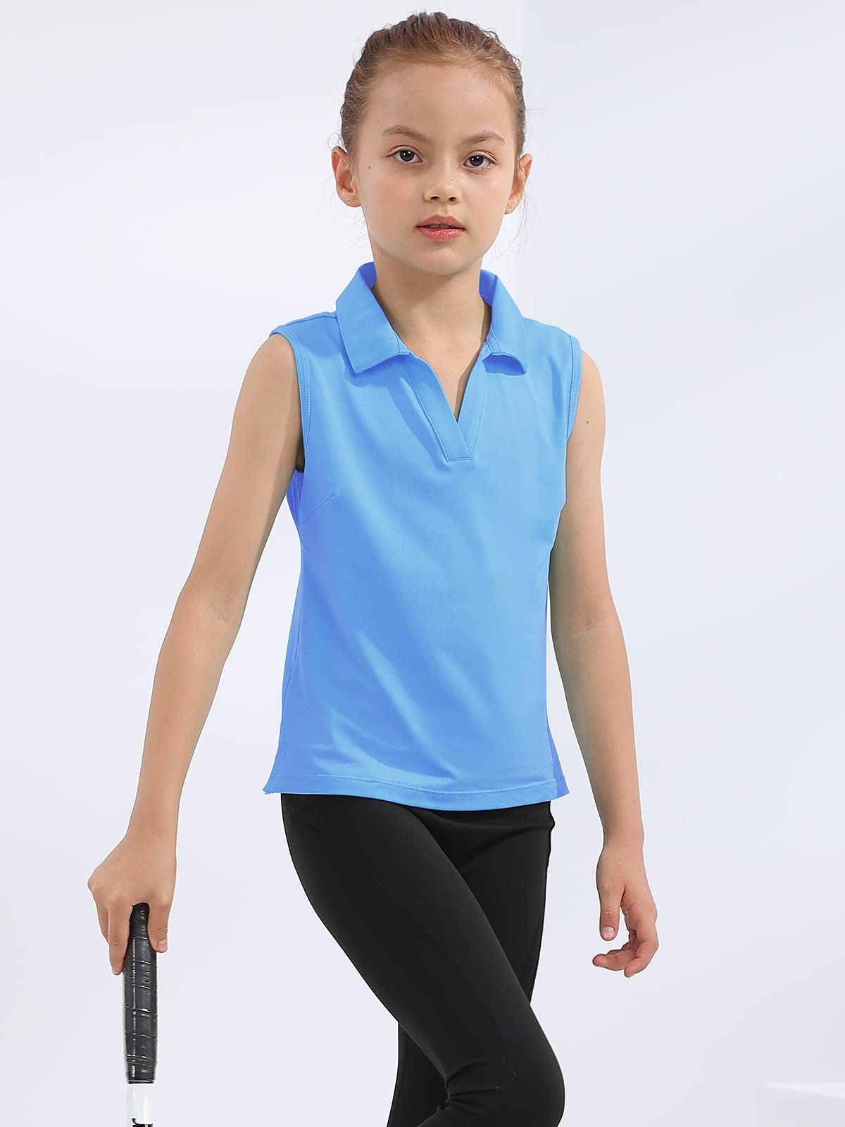 MERIABNY Girls Golf Polo Shirts - Sleeveless V-Neck Athletic Top for Kids Ages 5-12 | Perfect for Golf, Tennis & Summer Sports Activities