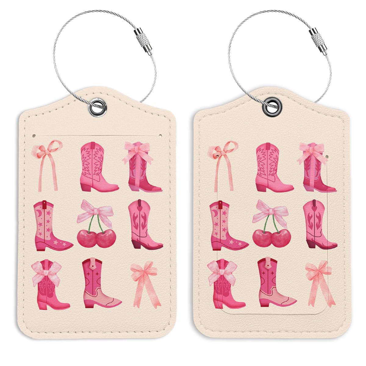 Pink Cowgirl Boots Luggage Tags - 2 Pack Cute Preppy Suitcase Tags for Travel, Back to School, Teen Girls Gifts | Western Style, Trendy & Girly Accessories for Suitcases, Duffel Bags & Carry-Ons