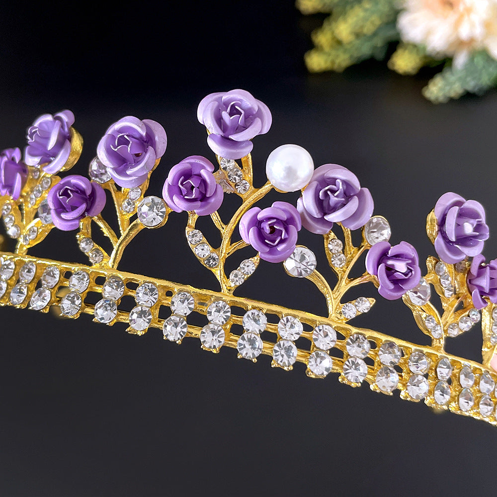 Purple Rose Crystal Jewelry Crown - Elegant Crystal Tiara for Women, Bridal Accessories, Princess Party, Cosplay & Special Occasions