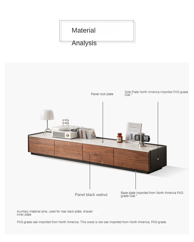 Premium Black Walnut Solid Wood TV Stand with Rock Slab Design - Modern Entertainment Center for Living Room, Home Theater & Media Storage