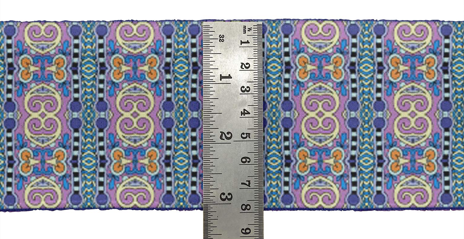 Indian Beautiful Art Purple Stripe & Paisley Ethnic Printed Velvet Ribbon Trim - 9 Yards, 2 Inch Wide for Crafts, Sewing, DIY Accessories - Perfect for Costume Design, Home Decor, Gift Wrapping & Fashion Embellishments