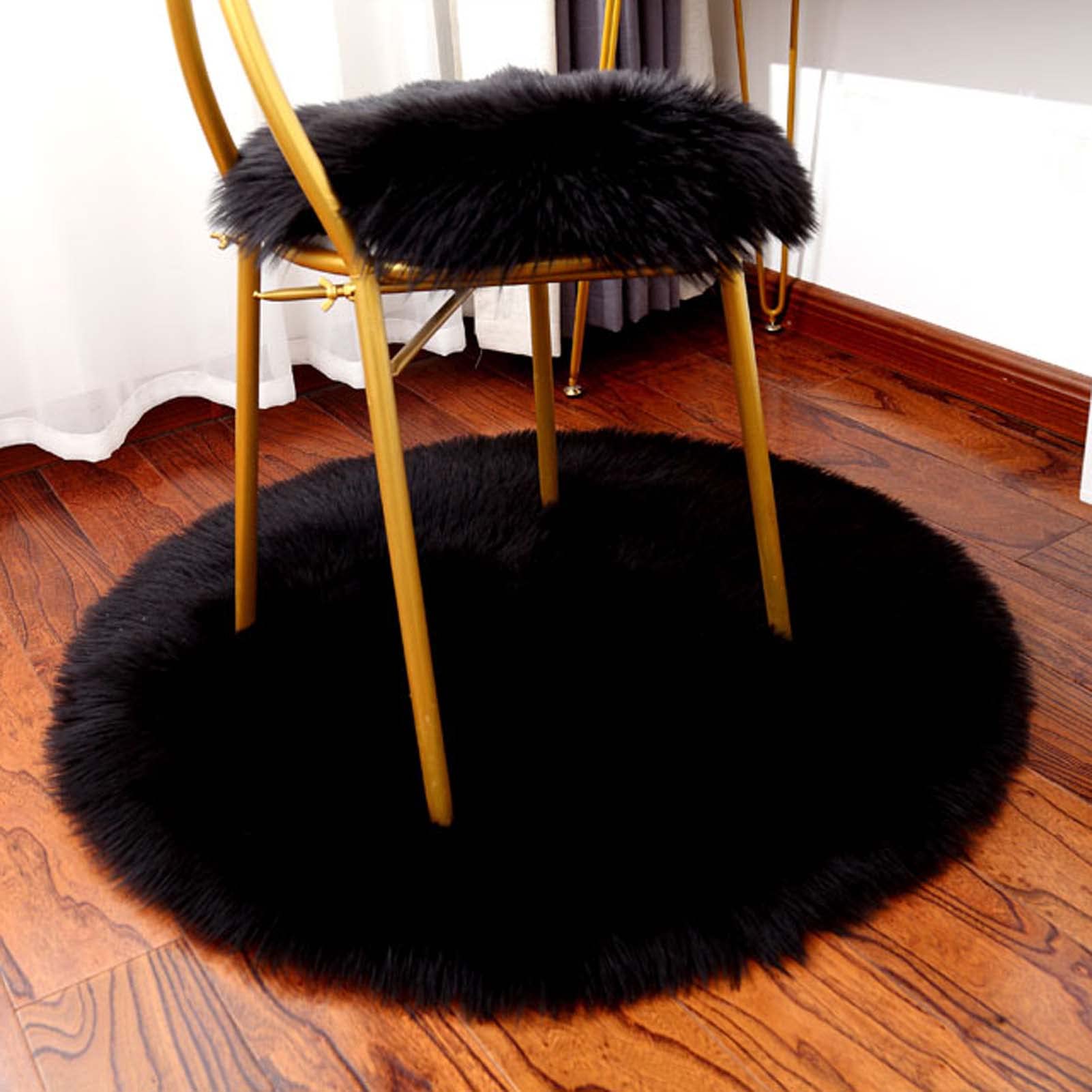 Luxury Soft Faux Sheepskin Round Area Rug 6ft - Fluffy Plush Circle Rug for Bedroom & Living Room - Cozy Fake Fur Floor Carpet - Perfect for Home Decor, Nursery, and Cozy Reading Nook - Black