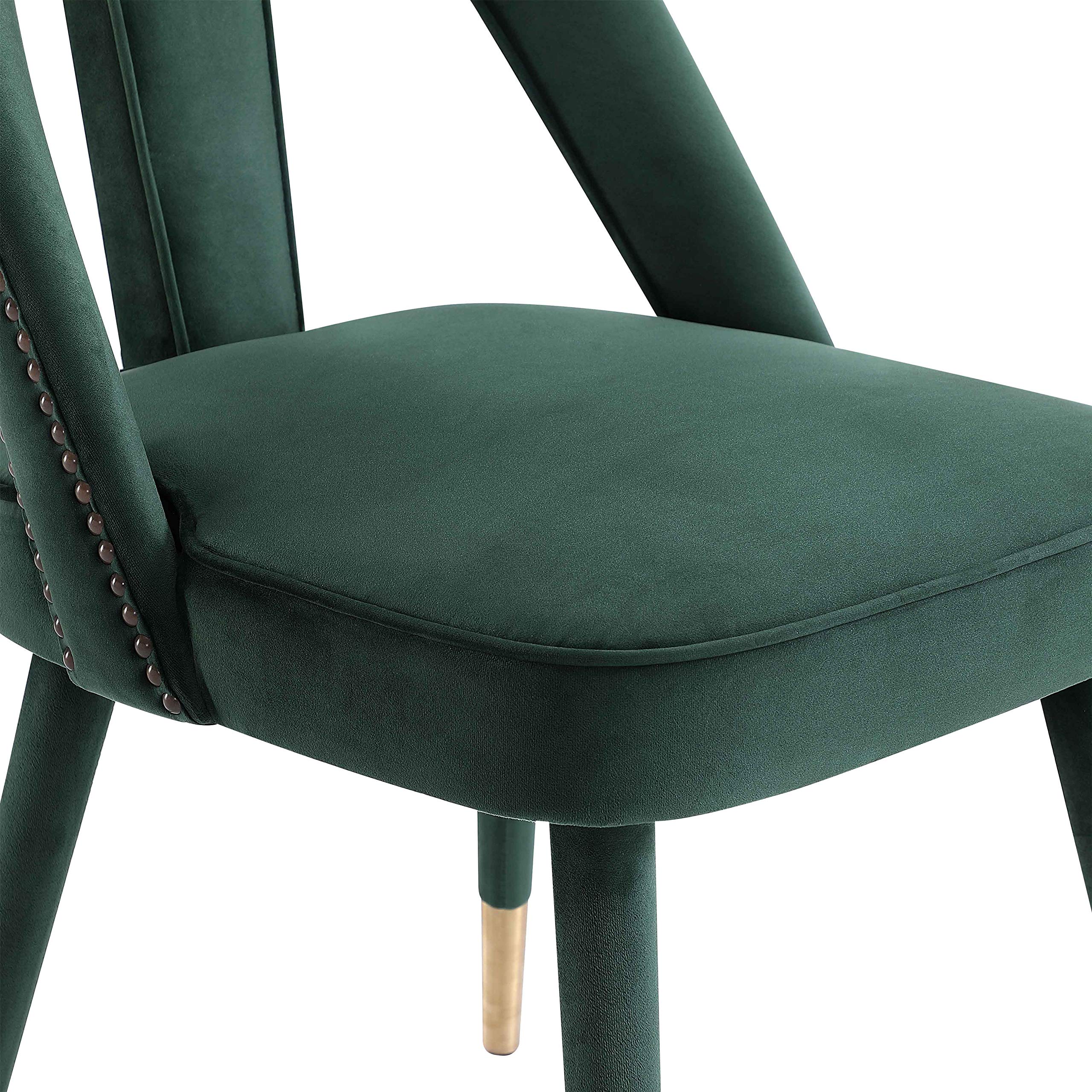 TOV Furniture Petra Contemporary Velvet Upholstered Dining Chair with Nailhead Trim - 20.5 Inch Modern Dining Room Chair in Forest Green - Perfect for Home Dining Sets, Kitchen Tables, and Restaurant Decor