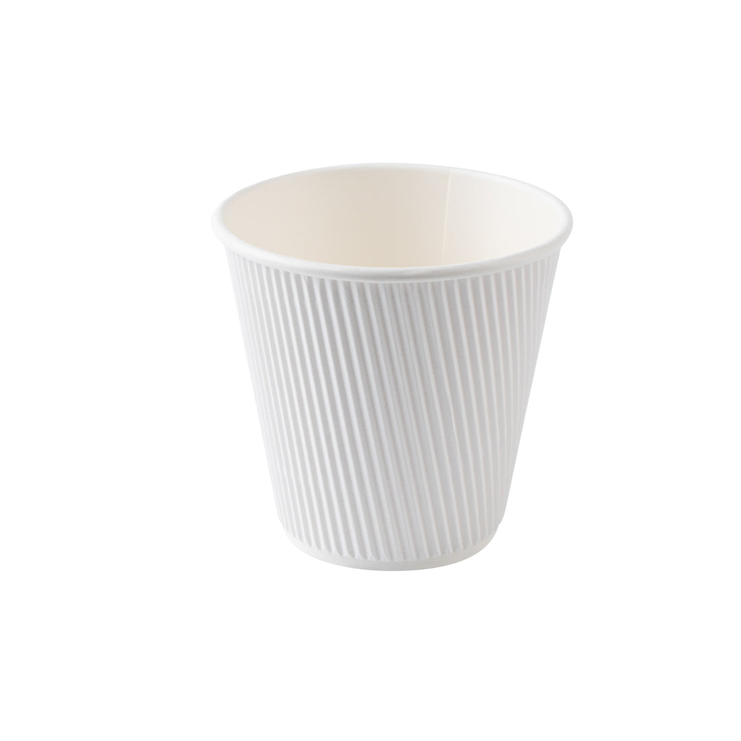 8 oz White Paper Ripple Wall Coffee Cups with Lids - 20 Count Bulk Pack (3.5