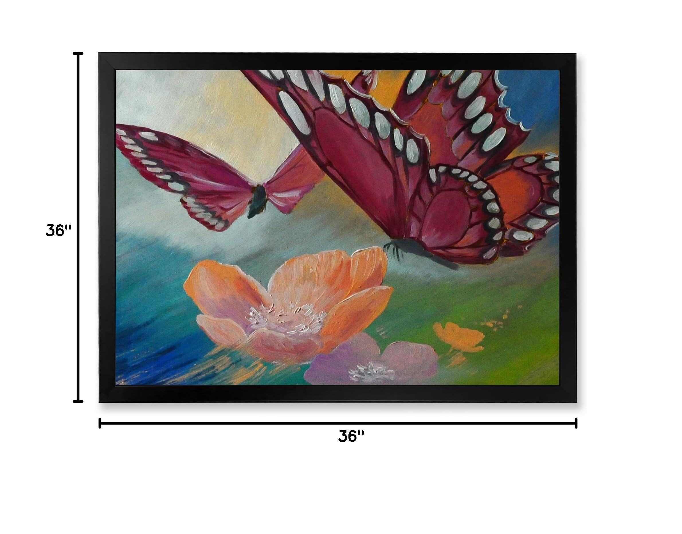 Butterfly on Pink Flowers Traditional Framed Wall Art - Elegant Home Decor for Living Room, Bedroom & Office | Ready to Hang Canvas Painting