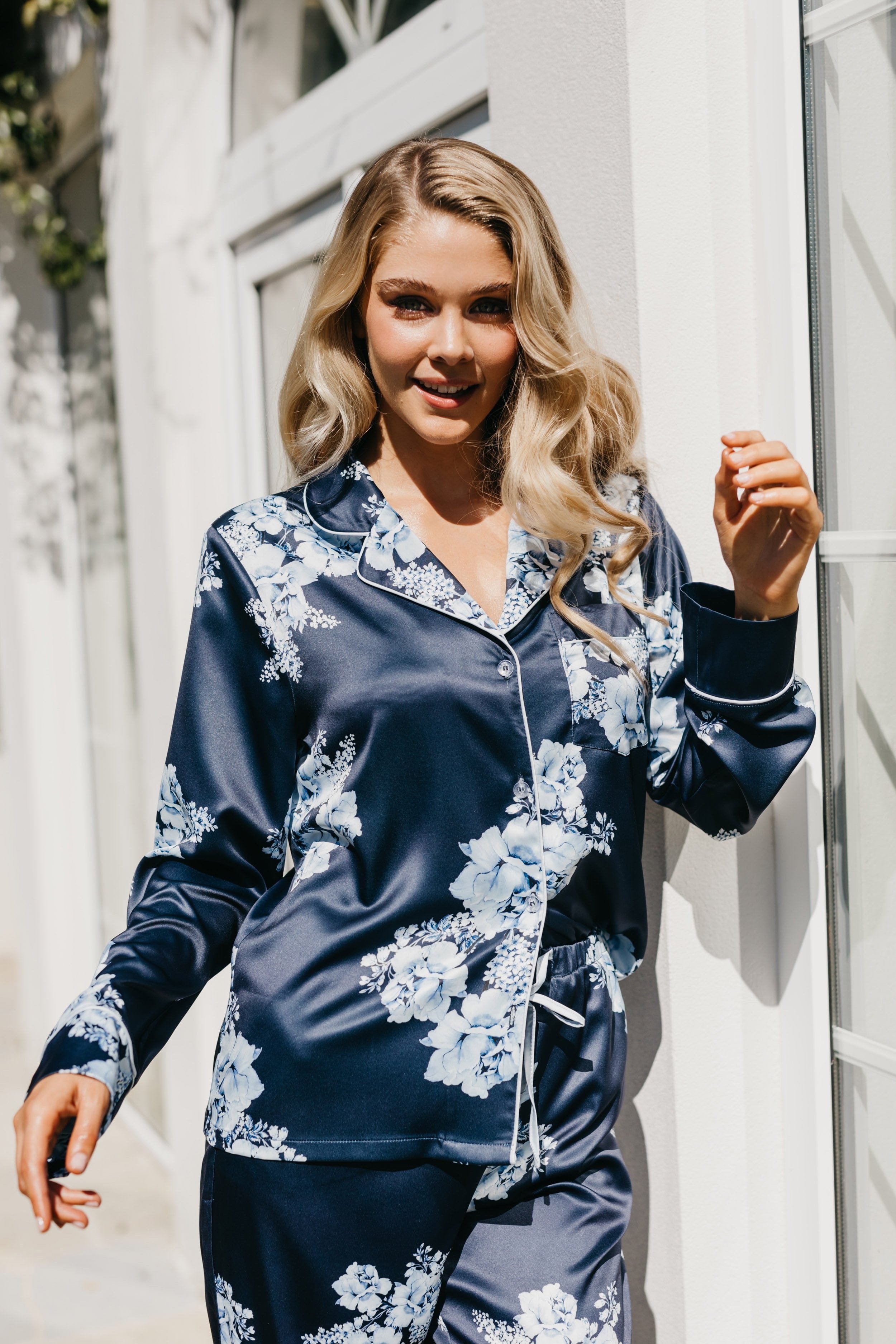 Katerina Bleu De Fleur Printed Pajama Set for Women - Soft Cotton Sleepwear with Floral Design - Perfect for Lounging, Sleepovers & Cozy Nights at Home