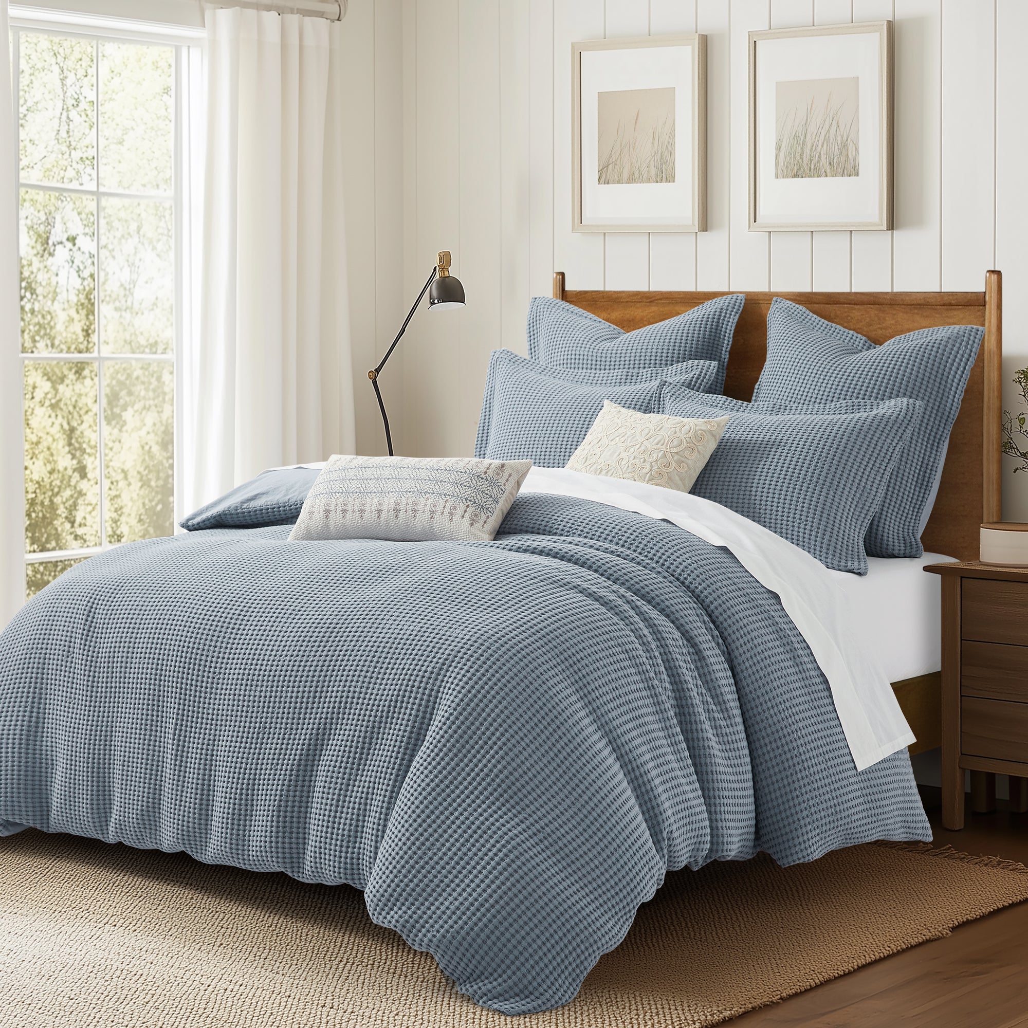Mills Waffle Duvet Cover Set - Soft Textured Bedding for Cozy Comfort - Perfect for Master Bedroom, Guest Room & Dorm Decor