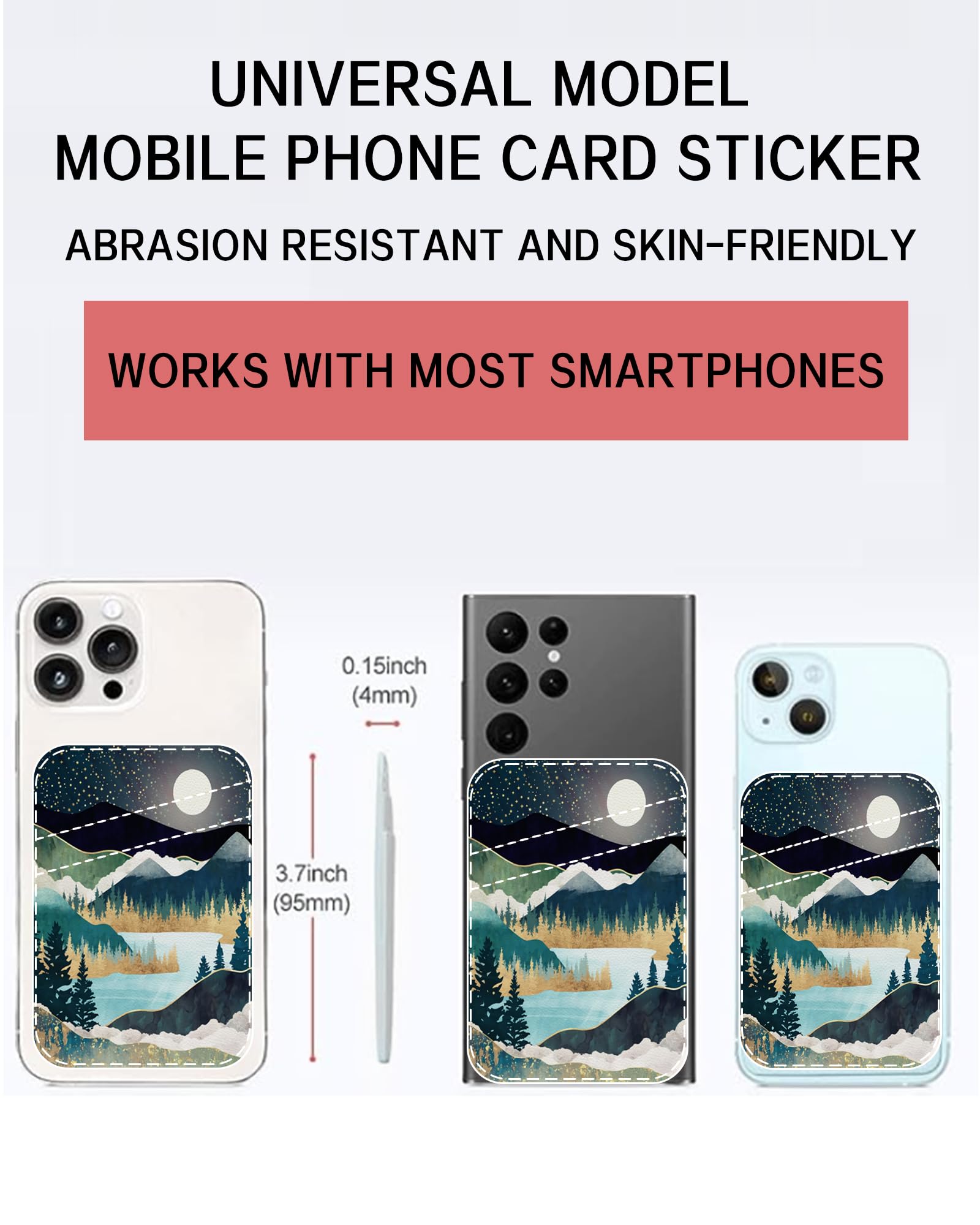 Adhesive Leather Phone Card Holder - Slim Stick-On Wallet for Credit Cards & ID, Compatible with Most Smartphones (Cute Star Mountain Design) - Perfect for Travel, Shopping & Everyday Use