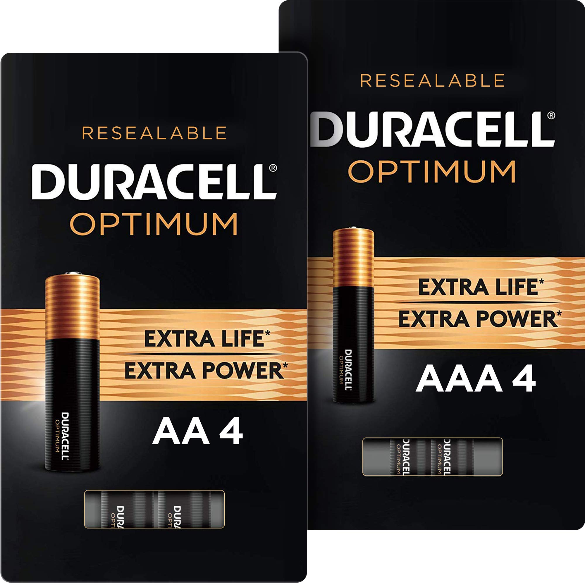Duracell Optimum AA & AAA Alkaline Batteries 4-Pack | Long-Lasting Double A & Triple A Batteries for High-Drain Devices | Perfect for Cameras, Toys, Remote Controls & Electronics