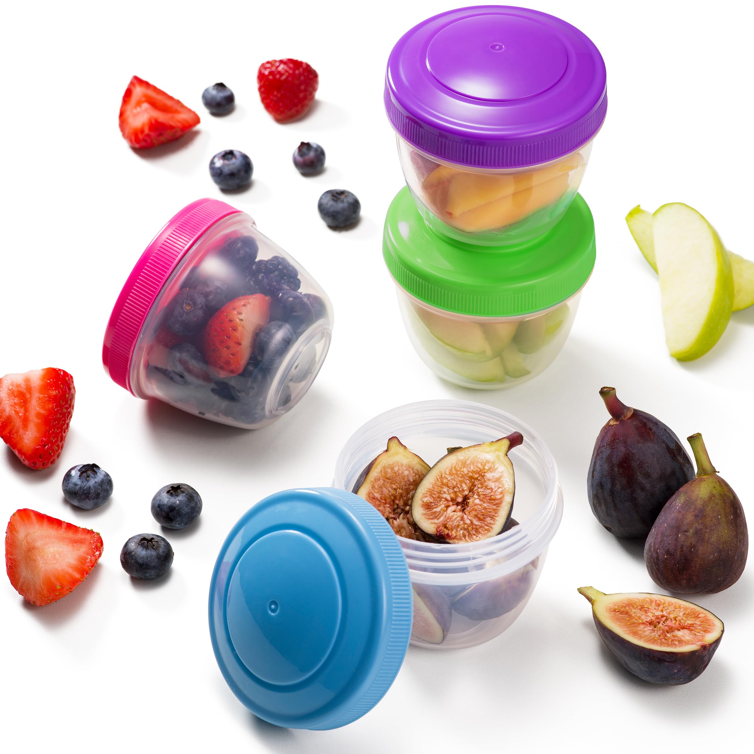 MosJos 4-Piece Snack Containers Set - 4.75 Oz Small Food Storage Cups with Lids - Perfect for Fruits, Nuts, Sauces, Condiments & Salads - BPA-Free Lunch Box Containers in Bright Colors - Ideal for Meal Prep, School Lunches & On-the-Go Snacks