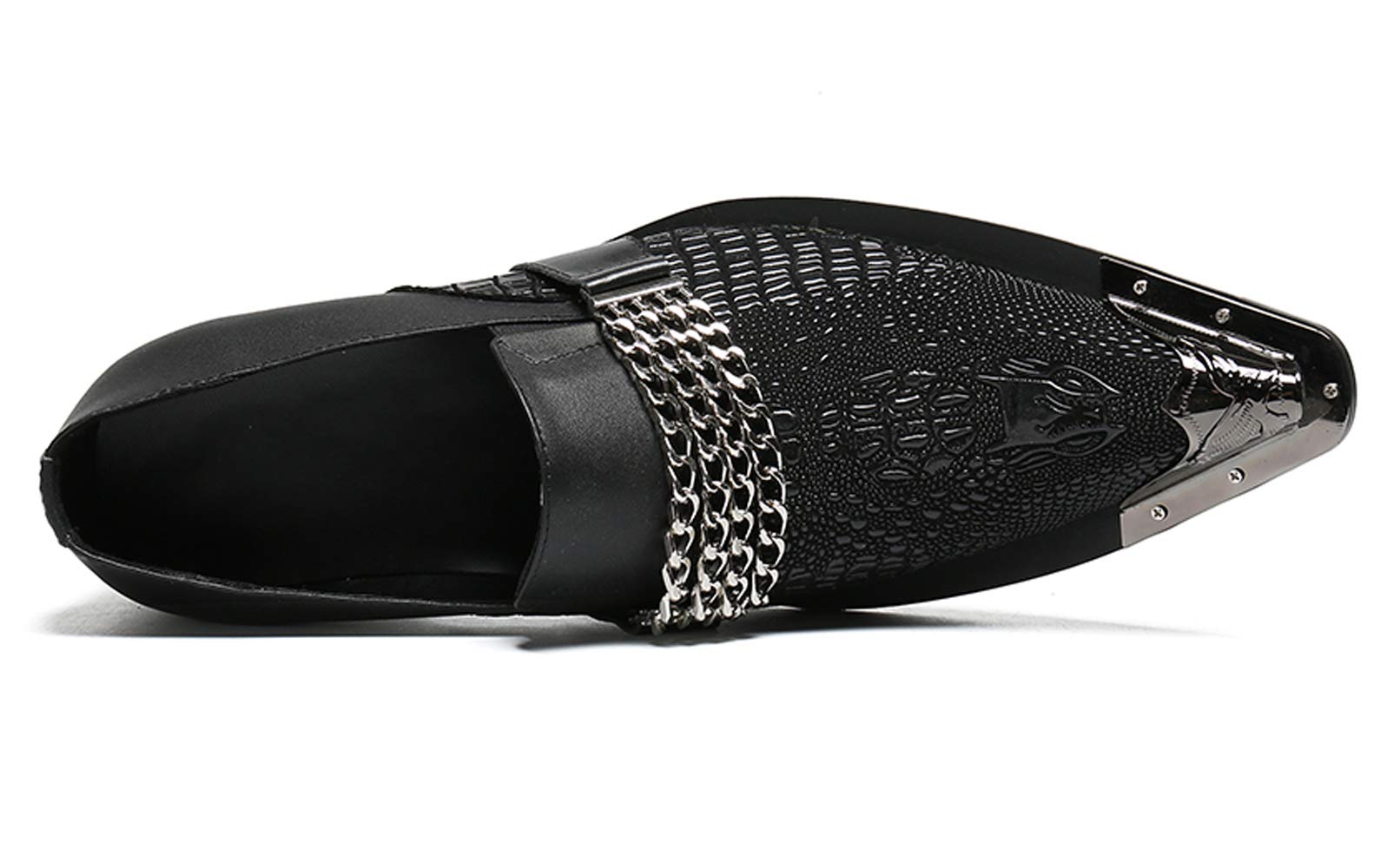 Santimon Men's Pointed Toe Loafers - Sparkling Leather Casual Dress Shoes with Metal Tip for Western Style | Perfect for Office, Party & Special Occasions