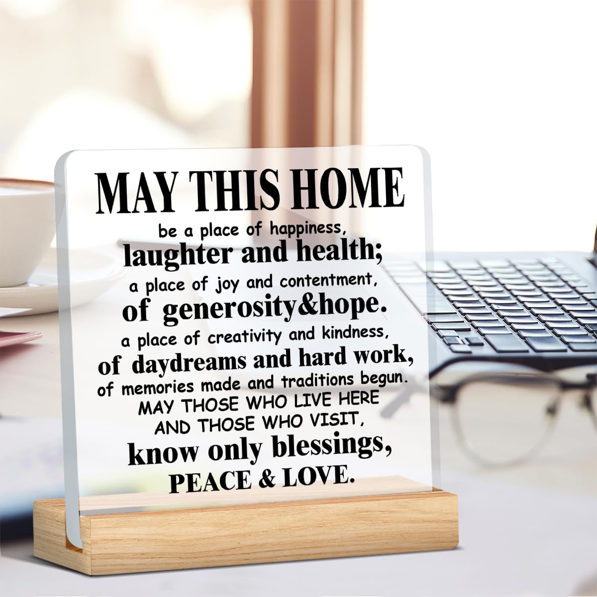 May This Home Acrylic Desk Sign - Inspirational Housewarming Gift for Women & Men - Religious Home Decor for New Homeowners, Office Desk, or Wedding Gift