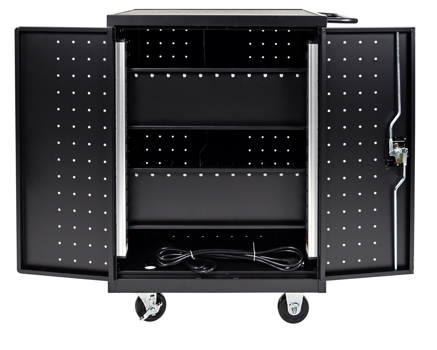 Luxor Black 24 Laptop Computer Charging Cart - Mobile Device Storage & Charging Station for Schools, Offices & Libraries - Durable Rolling Tech Cart with Power Outlets