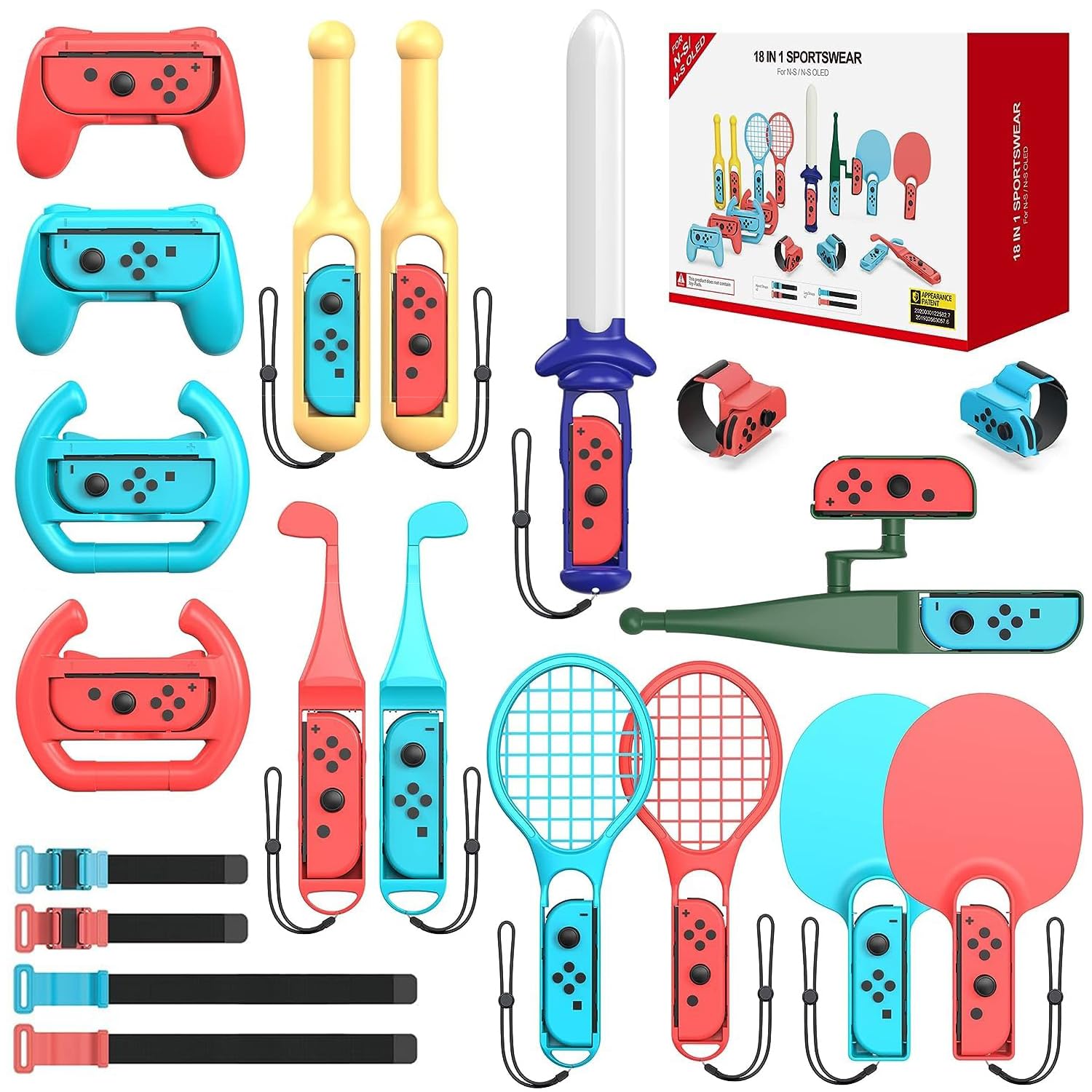Nintendo Switch Sports Accessories Bundle - 18-in-1 Family Game Kit for Switch & Switch OLED with Tennis Rackets, Golf Club & More | Perfect for Family Game Nights & Multiplayer Fun