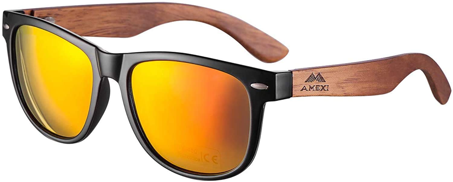 DENWAY Polarized Sunglasses for Men & Women - Real Wood Frame with 100% UVA/UVB Protection - Stylish Wooden Sunglasses for Driving, Fishing & Outdoor Activities
