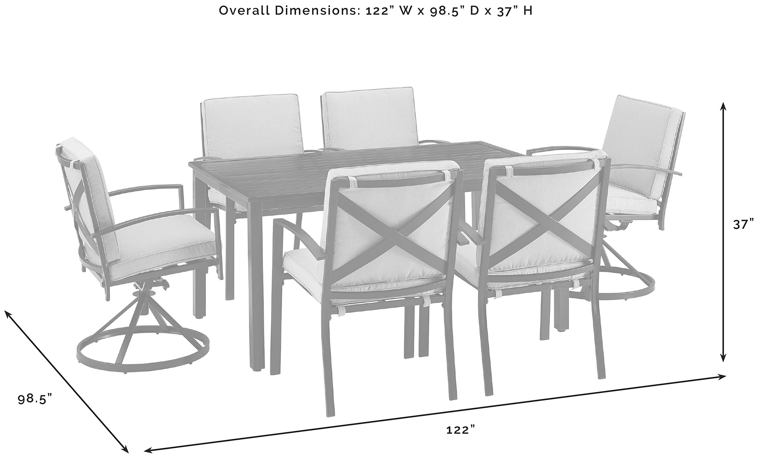 Crosley Furniture Kaplan 7-Piece Outdoor Dining Set for 6 - Patio Table and Chairs in Oiled Bronze with Mist Cushions - Perfect for Backyard, Deck, Garden, and Outdoor Entertaining