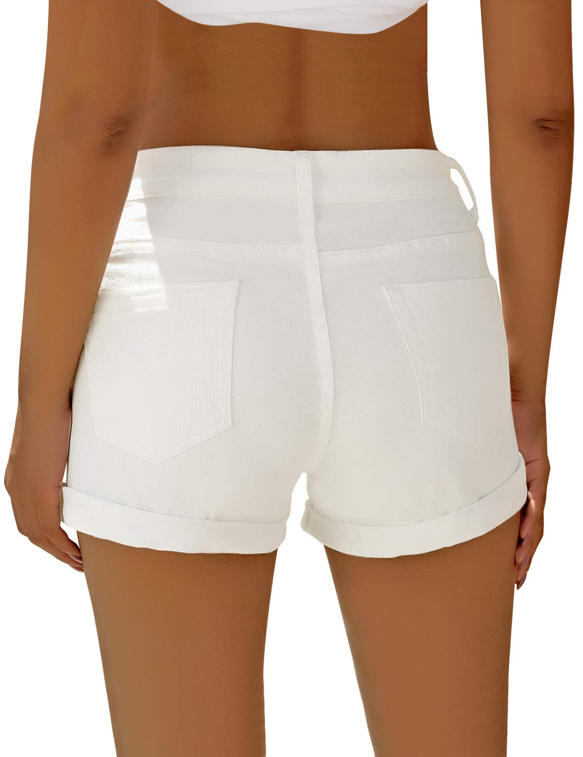 Luvamia Women's High Waisted Ripped Denim Shorts - Stretchy Distressed Jean Shorts with Folded Hem | Perfect for Summer Outfits, Beach Vacations & Casual Street Style
