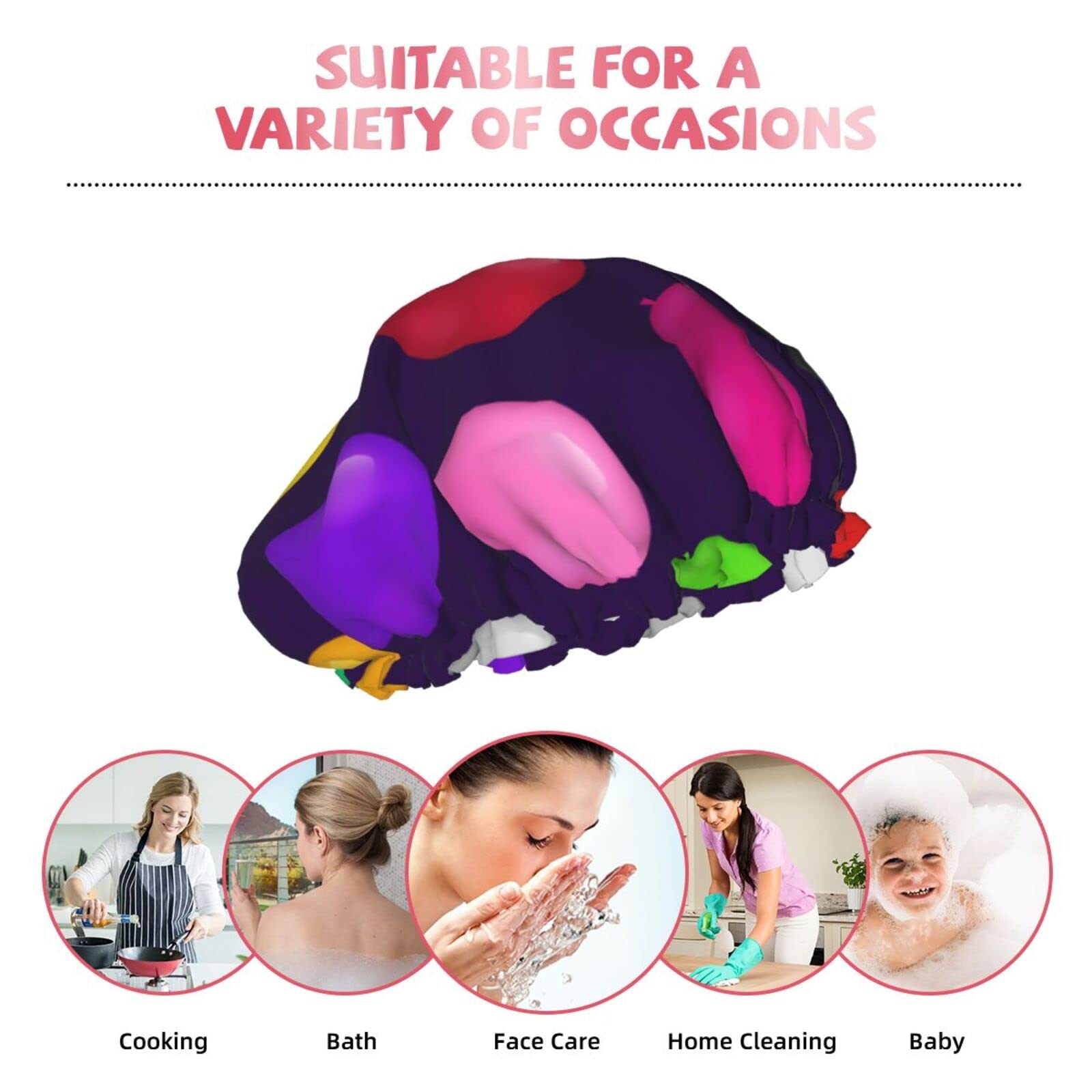 3D Colorful Balloons Print Shower Cap - Double Waterproof Bathing Cap for Women & Men - Soft Nightcap for Hair Protection - Perfect for Swimming, Showering & Sleeping