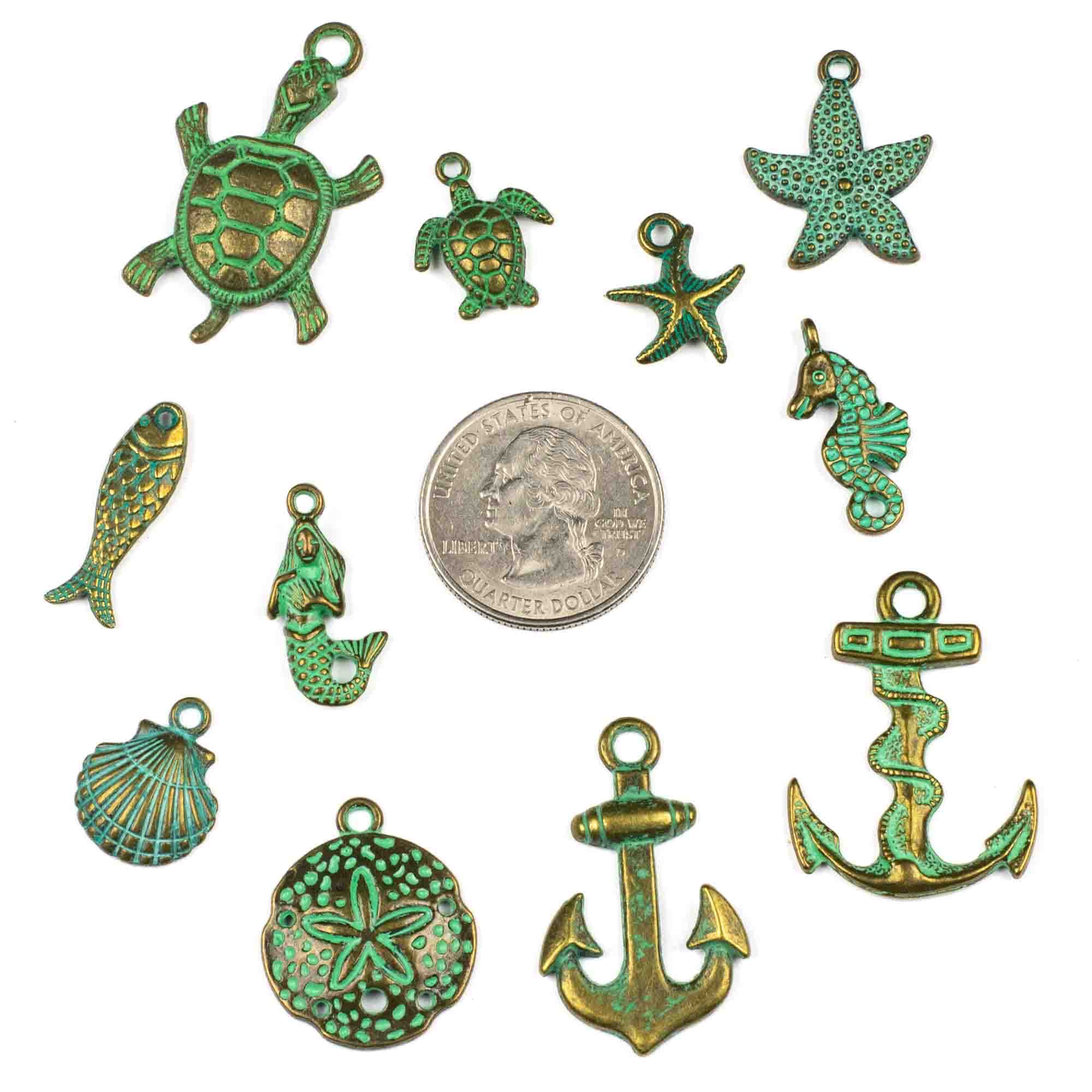 Cherry Blossom Beads Pewter Charm Pendant with Green Bronze Patina - Japanese Style Floral Jewelry for Necklaces, Bracelets & DIY Crafts - Perfect for Spring Fashion & Gift Giving