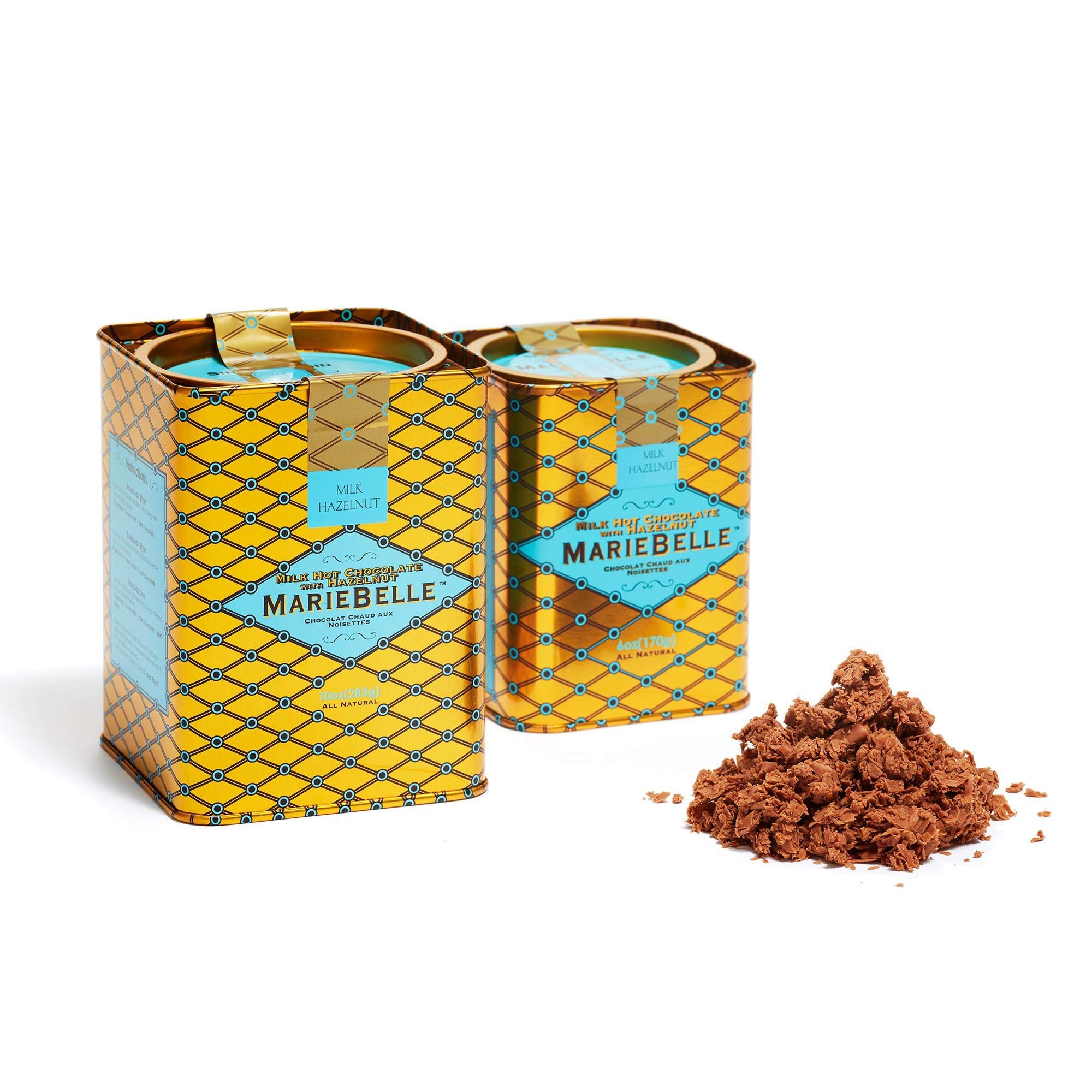 MarieBelle Milk & Hazelnut Hot Chocolate Mix - 10 oz Tin | Rich European-Style Crème de Chocolat Beverage Powder | Easy to Prepare Gourmet Drink for Cozy Nights, Gifts & Holiday Gatherings
