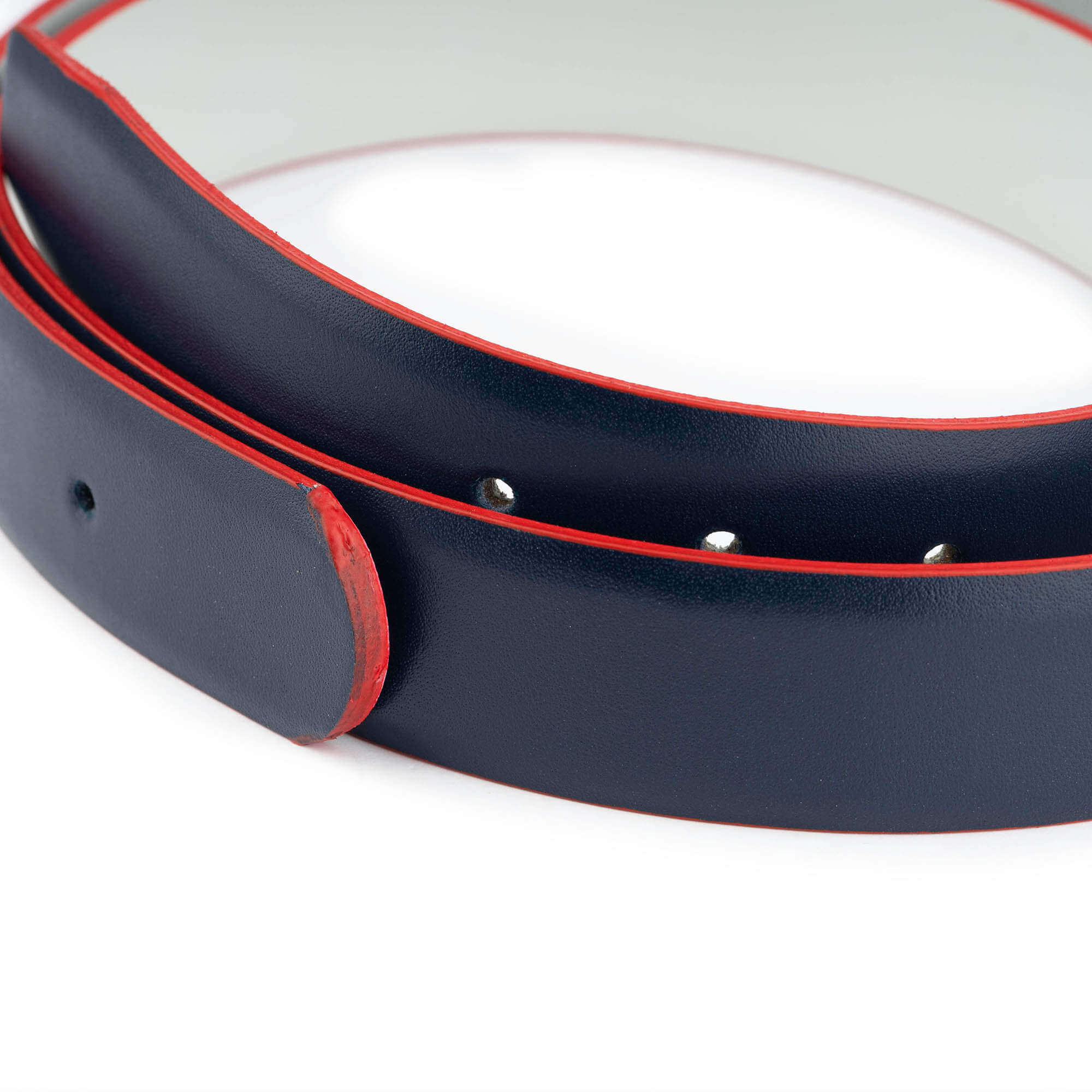 Genuine Blue Leather Belt Strap for Cartier Buckles - Reversible Light Gray with Red Edges - Perfect for Casual Wear & Formal Occasions