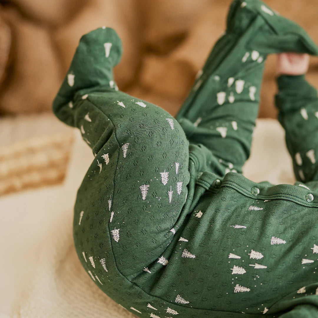 Alpine Trees Pointelle Baby Sleeper - Soft Organic Cotton Sleepsuit for Newborns & Infants - Cozy & Breathable for Nighttime & Nap Time Comfort