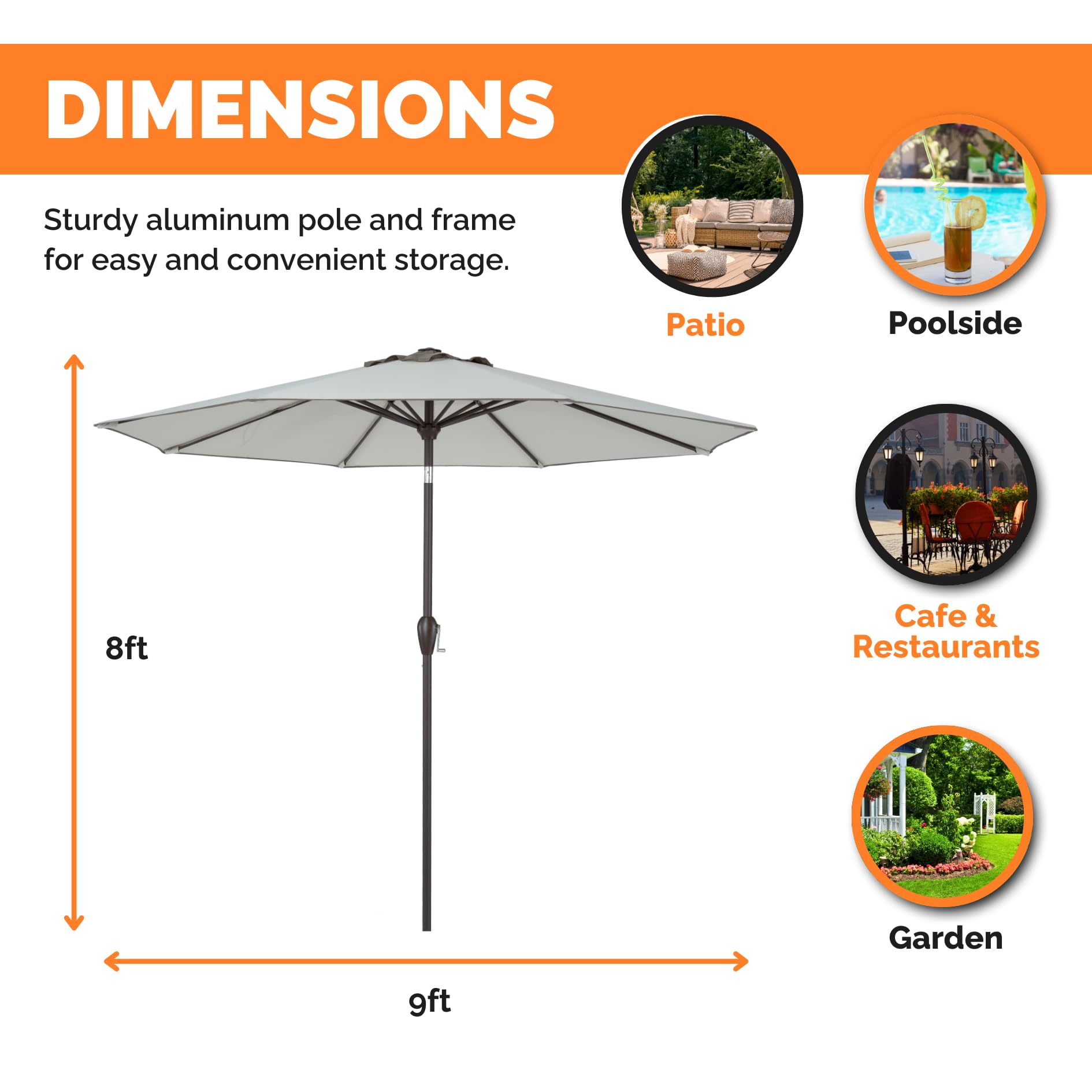 9FT Beige Tan Fade Resistant Outdoor Patio Umbrella with Easy Crank Open & Push Button Tilt - Perfect for Poolside, Backyard, Deck, and Garden Shade