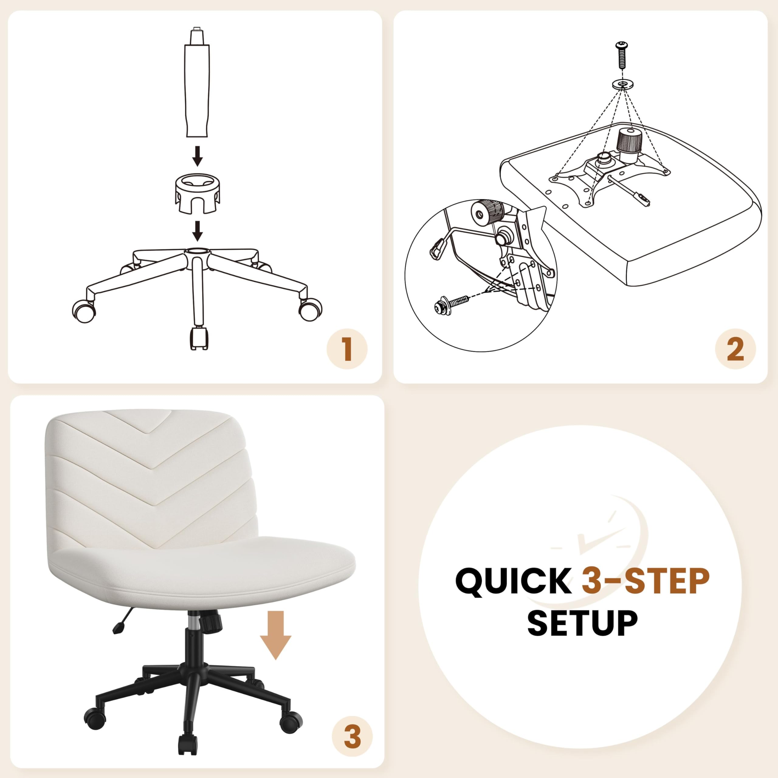 Yaheetech Ergonomic Wide Criss Cross Chair with Wheels - Adjustable Swivel Armless Office Chair for Home & Workspace, Comfortable Computer Desk Chair for Work, Gaming & Study - Beige Modern Vanity Chair for Bedroom & Dressing Room