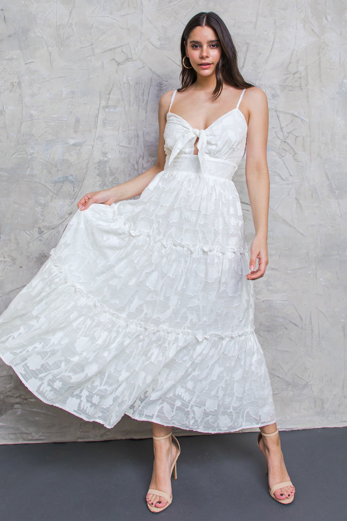 Elegant White Tie Front Day Date Dress - Perfect for Brunch, Parties & Special Occasions