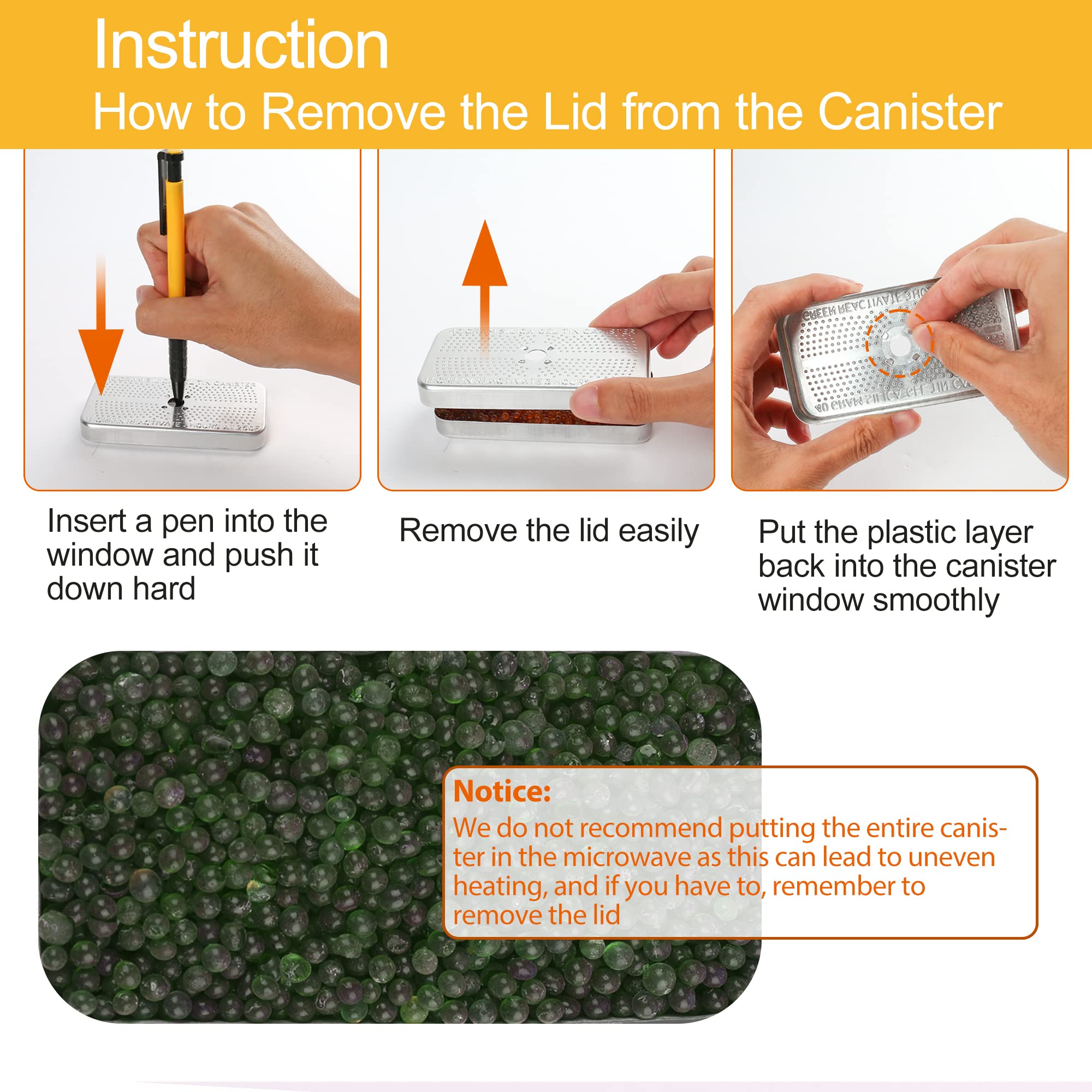 LotFancy 40Gram Indicating Silica Gel Desiccant Canister - Pack of 6 (Orange to Green Color Changing) | Reusable Moisture Absorber for Closet, Storage, Gun Safe & Electronics | Non-Toxic Cobalt-Free Dehumidifier