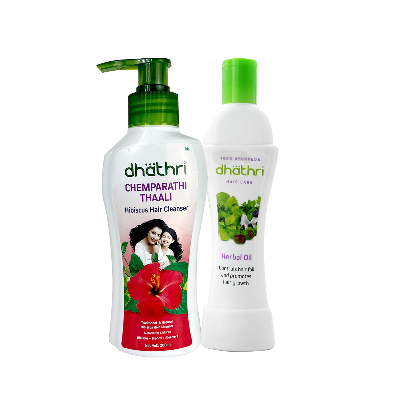 Dhathri Ayurvedic Hair Care Combo - Herbal Oil (100ml) & Chemparathi Thaali Oil (200ml) | Natural Hair Fall Treatment & Regrowth Solution | Organic Shampoo for Dry, Frizzy Hair | Complete Hair Care Set for Women & Men | Perfect for Daily Scalp Massage & Deep Conditioning