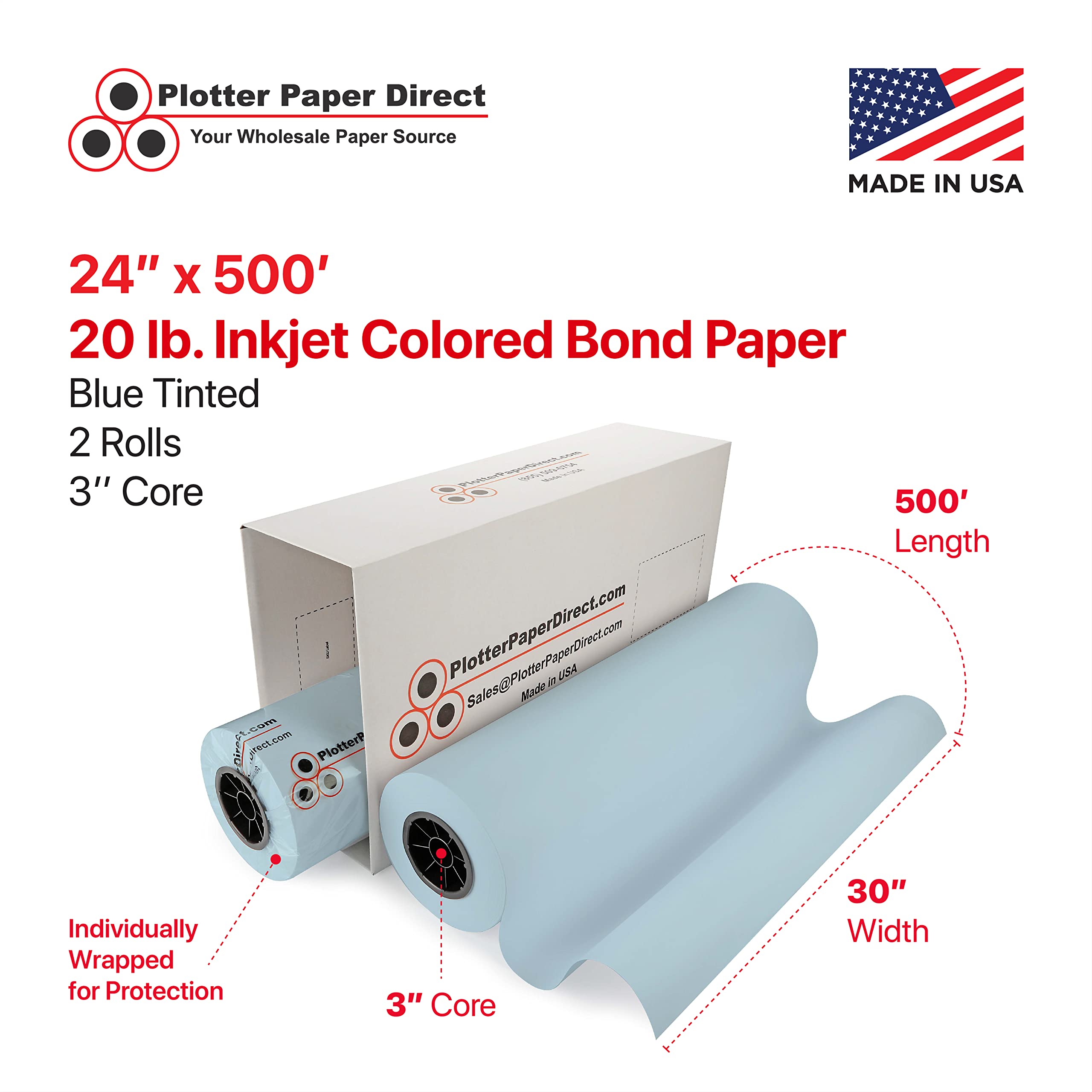 Premium 20lb Blue Plotter Paper - 2 Rolls, 3