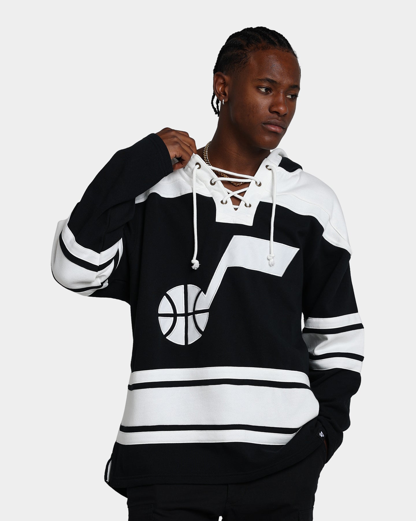 47 Brand Utah Jazz Superior Lacer Hoodie - Jet Black NBA Basketball Fan Apparel for Men & Women - Perfect for Game Day, Casual Wear & Street Style