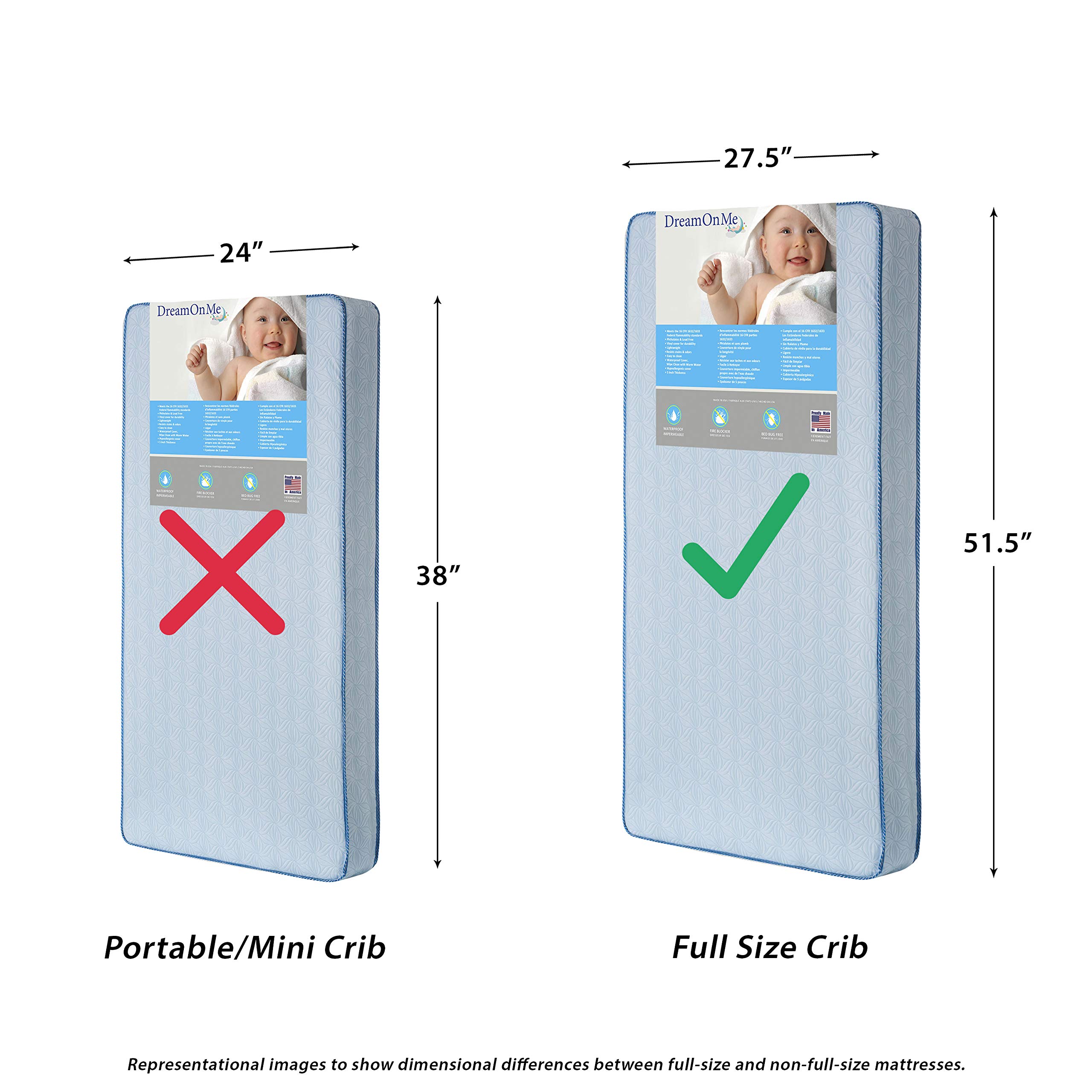 Dream On Me Lullaby 2-Sided Crib & Toddler Mattress - 224 Coil Support System (155-224) for Baby & Kids - Perfect for Nursery, Daycare & Travel Cribs