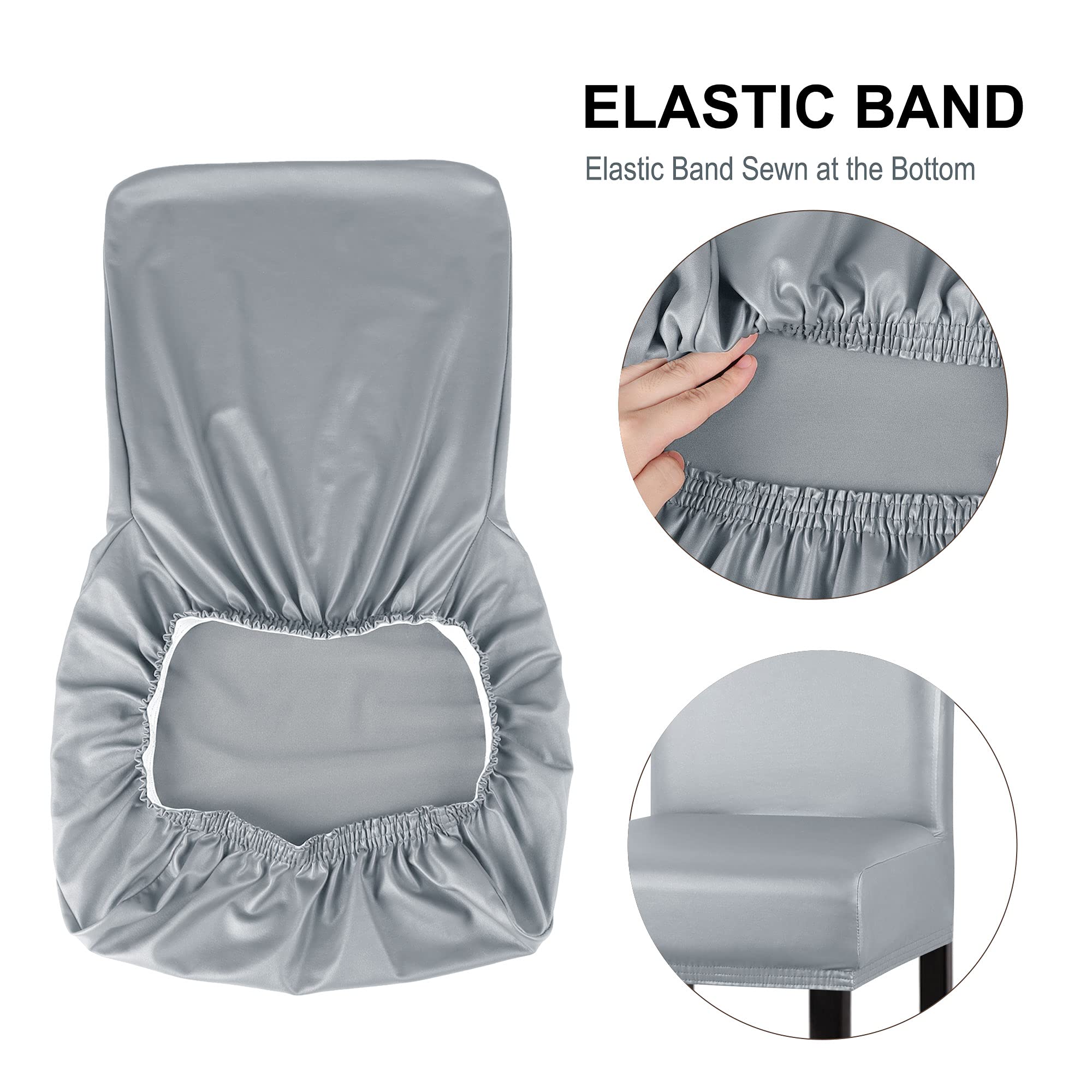 PiccoCasa Waterproof Bar Stool Covers - 4 Pack Faux Leather Pub Counter Height Chair Slipcovers with Elastic Band, Silver Gray - Perfect for Kitchen, Dining Room & Home Bar Decor