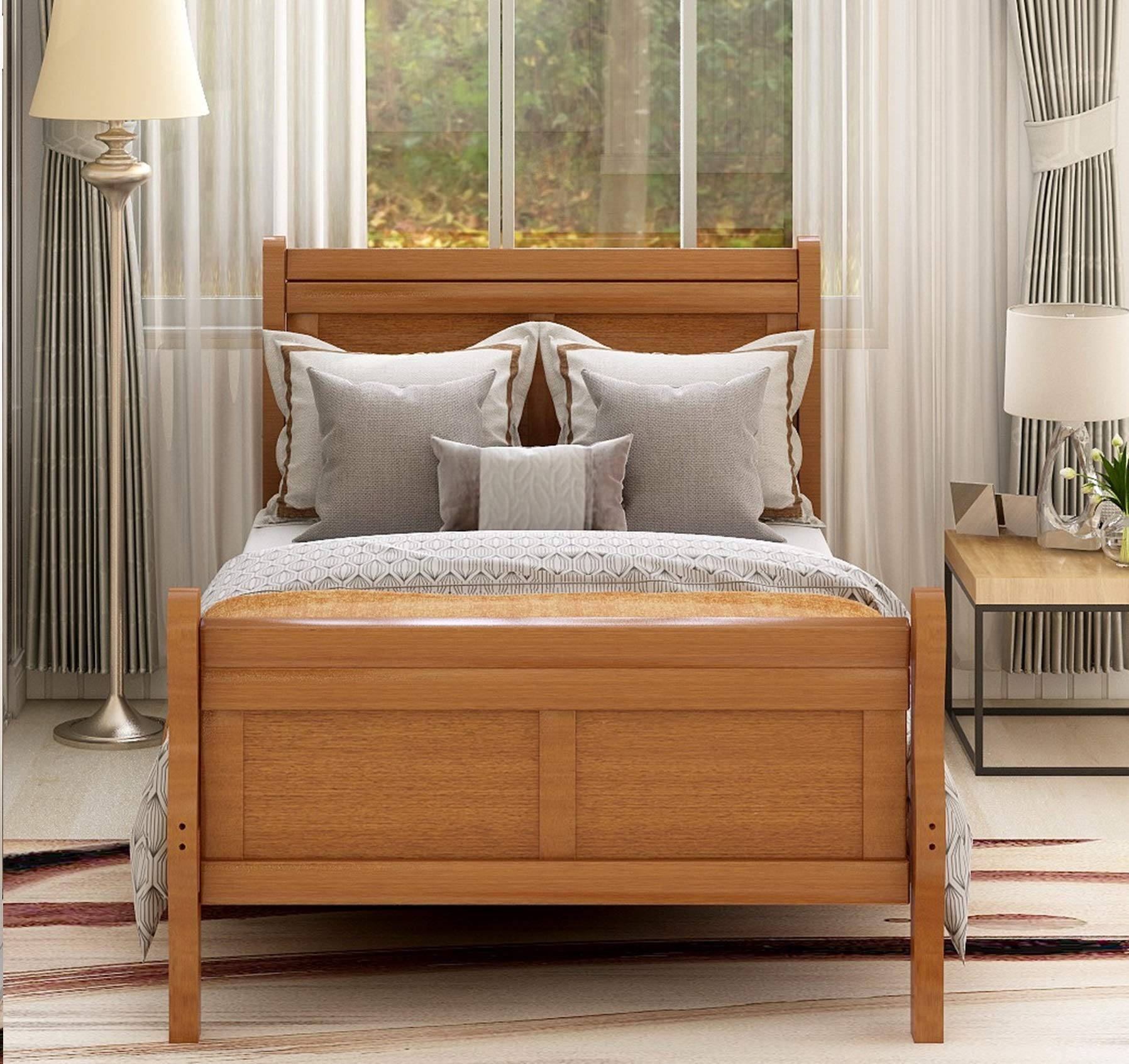 Danxee Solid Wood Twin Bed Frame with Headboard & Footboard - Sturdy Platform Bed with Wooden Slat Support - No Box Spring Needed - Perfect for Kids & Teens Bedroom (Oak Finish) - Ideal for Small Spaces, Guest Rooms & Dormitories