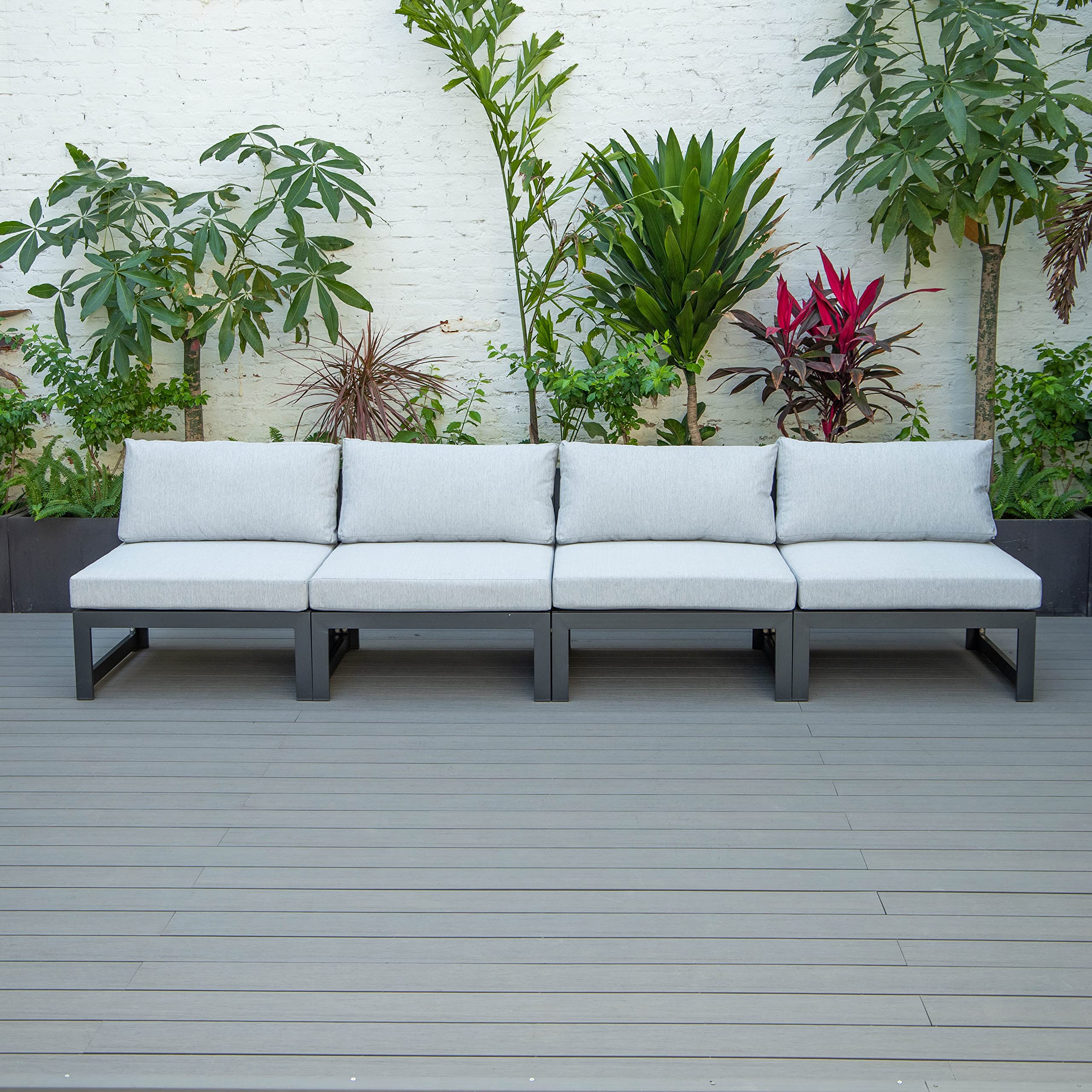 LeisureMod Chelsea 4-Piece Outdoor Patio Sectional Sofa Set with Cushions - Light Grey Water-Resistant Furniture for Backyard, Poolside & Garden Relaxation