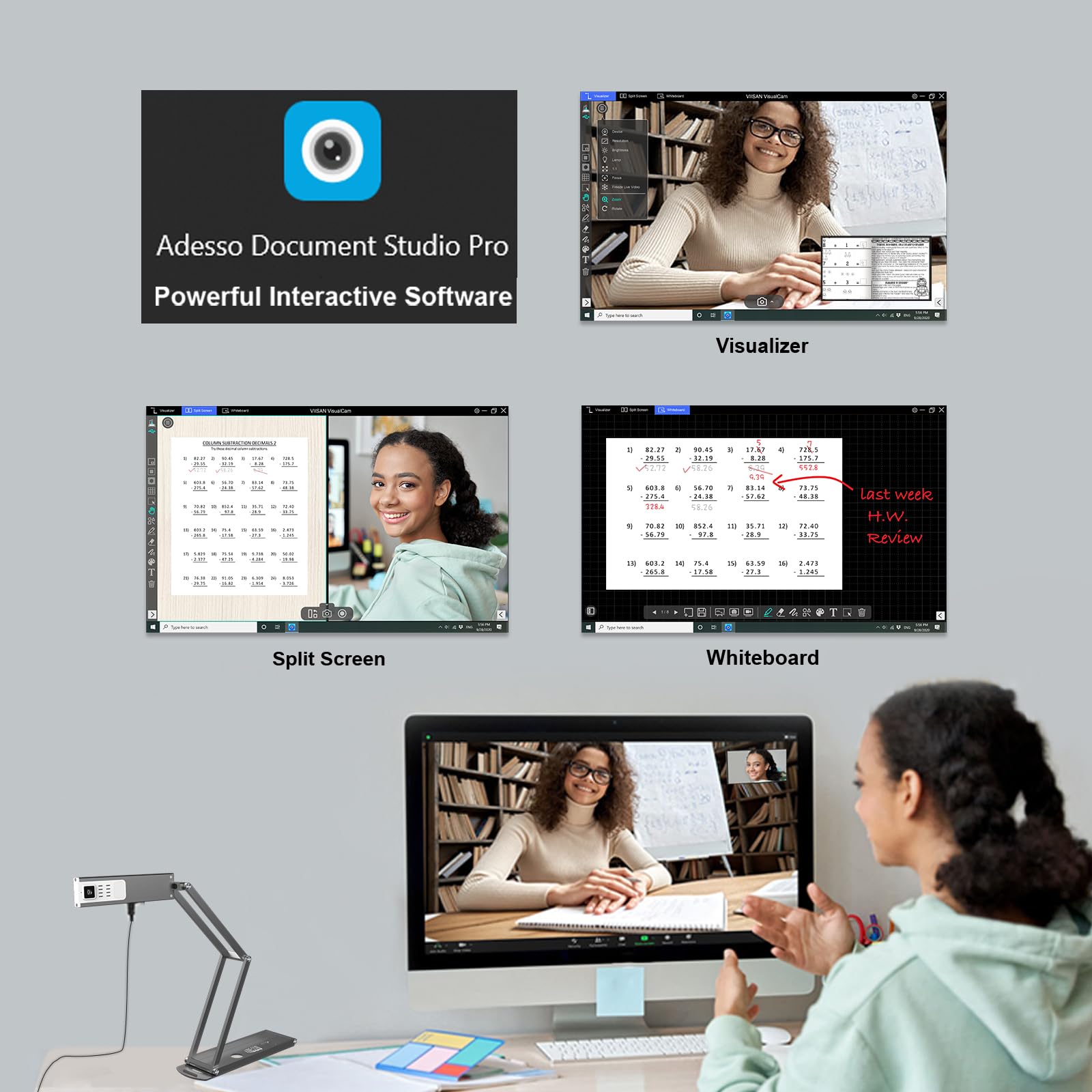 Adesso 4K Ultra HD 8MP USB Document Camera & Webcam with Built-in Mic, LED Light, Auto Focus - Perfect for Online Teaching, Video Conferencing, Remote Learning, Live Streaming & Home Office Setup