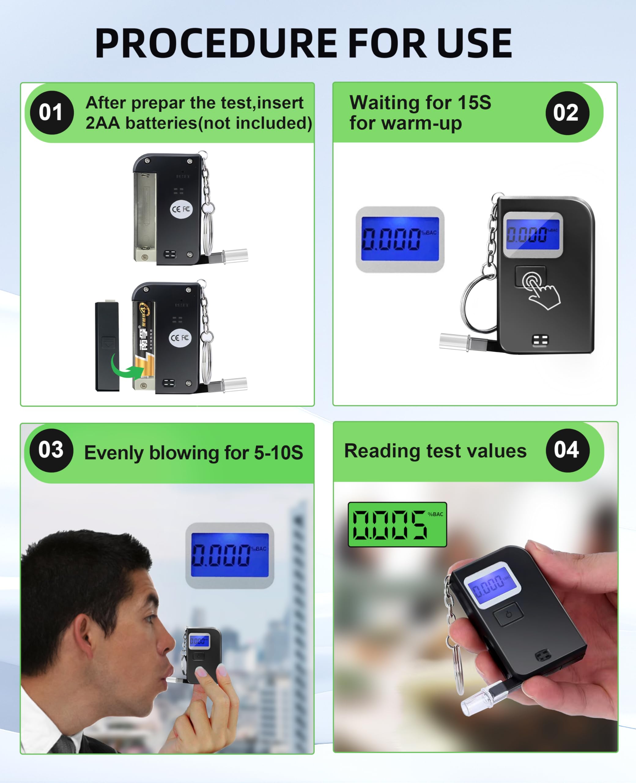 Professional-Grade Breathalyzer Keychain - High Accuracy Alcohol Tester with LCD Display & 5 Mouthpieces | Portable Personal & Home Use for Parties, Driving Safety & Workplace Testing