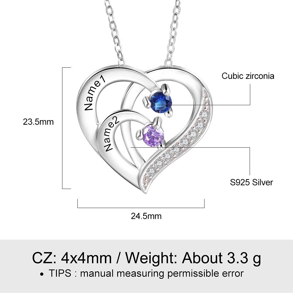 Personalized Birthstone Name Necklace for Women - 925 Sterling Silver Custom Heart Necklace | Unique Gifts for Mom, Wife, Girlfriend | Birthday, Mother's Day & Anniversary Present | Perfect for Everyday Wear, Special Occasions & Heartfelt Moments