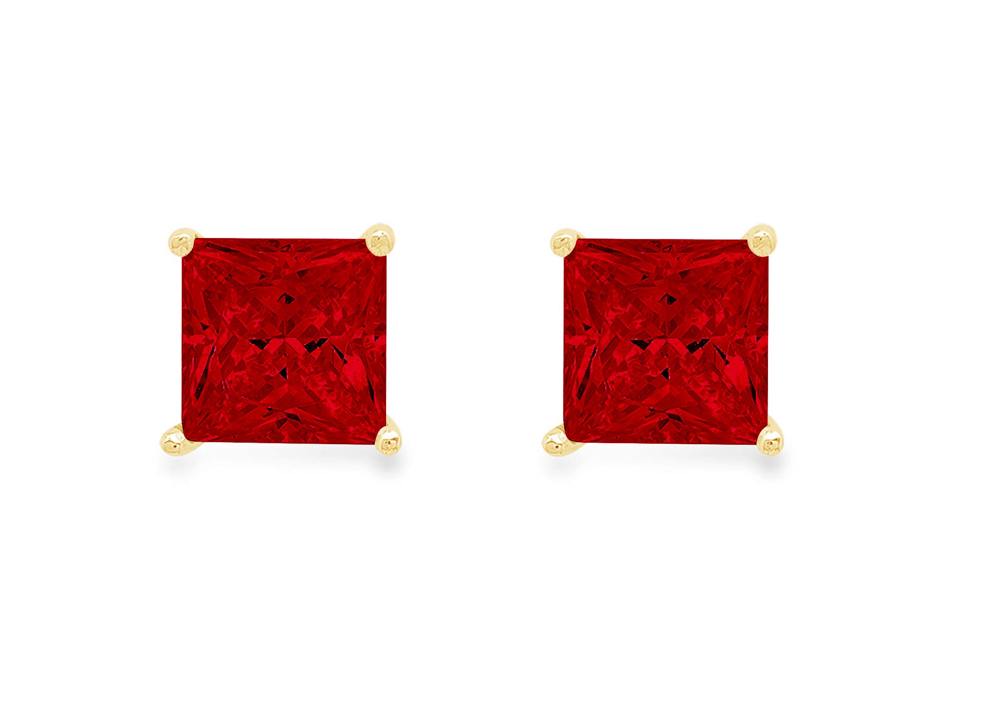 1.50 Carat Princess Cut Natural Garnet Stud Earrings in 14K Yellow Gold - Elegant Push Back Design for Anniversary, Wedding & Special Occasions