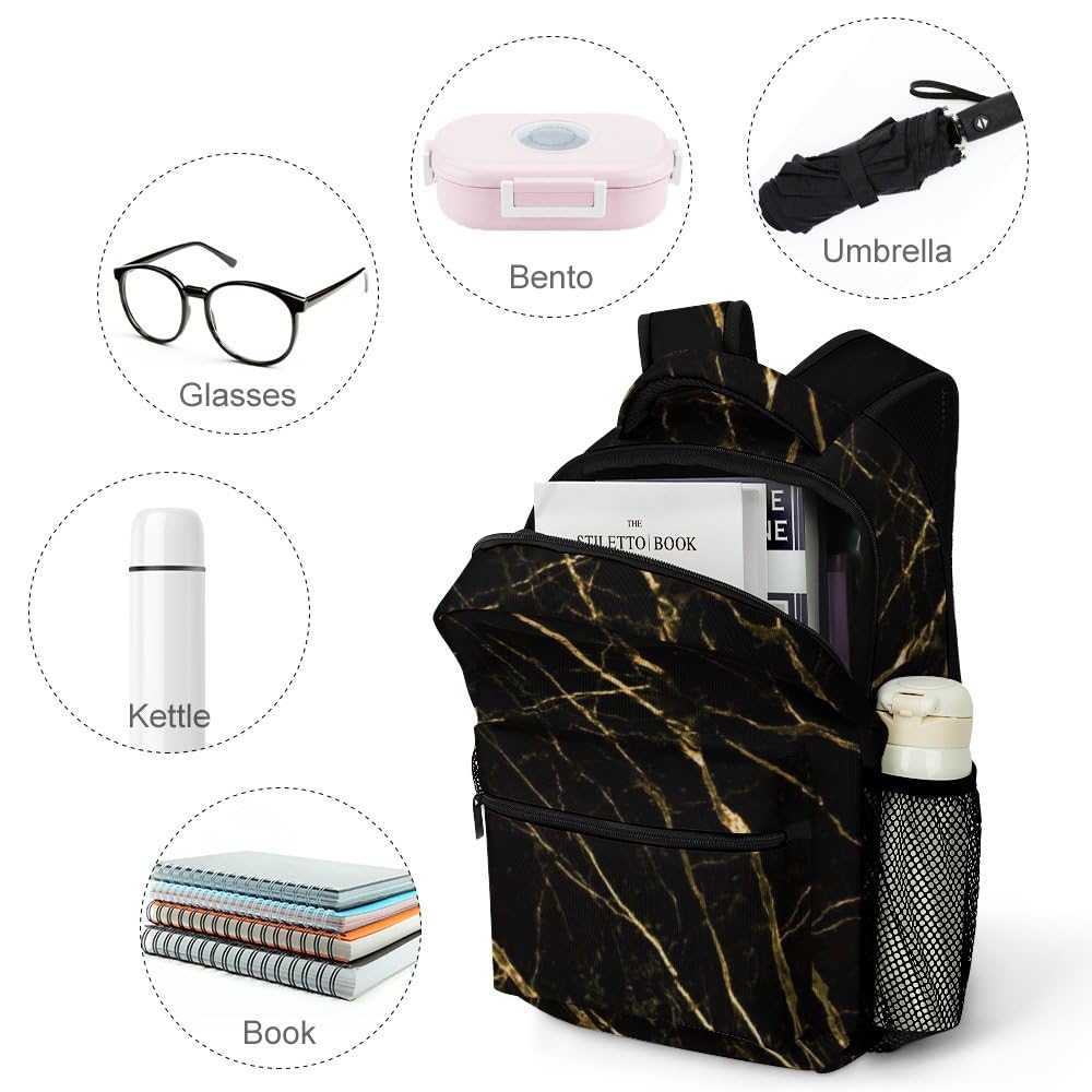 Black Gold Marble Backpack for Kids, Men & Women - Stylish School & Travel Daypack for Boys & Girls - Perfect for School, Commuting & Outdoor Adventures